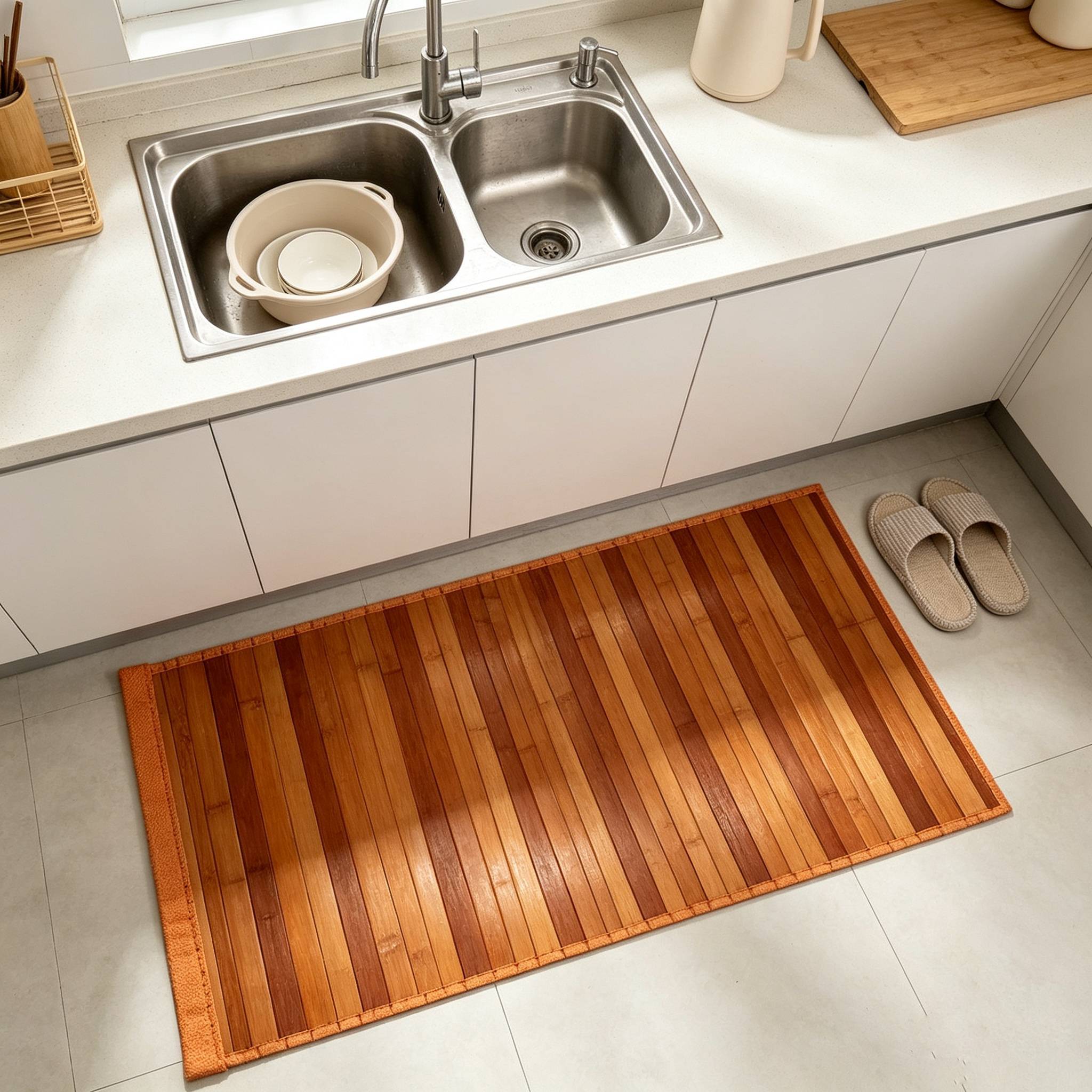 TEMU Indoor Bamboo Door Mat 50 X 80 Cm, Anti‑slip Bottom Striped Area Rug, Durable Breathable Floor Mat, Multi‑purpose Carpet For Entrance Hallway