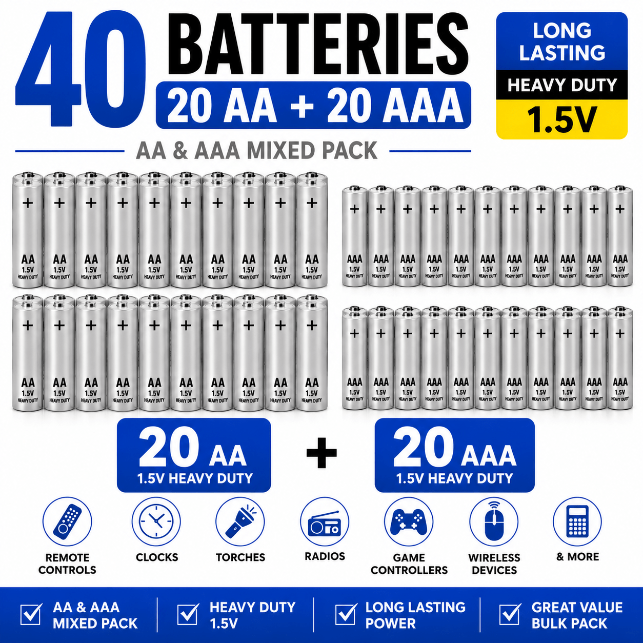 AA & AAA Batteries Mixed Pack, Long Lasting 1.5V