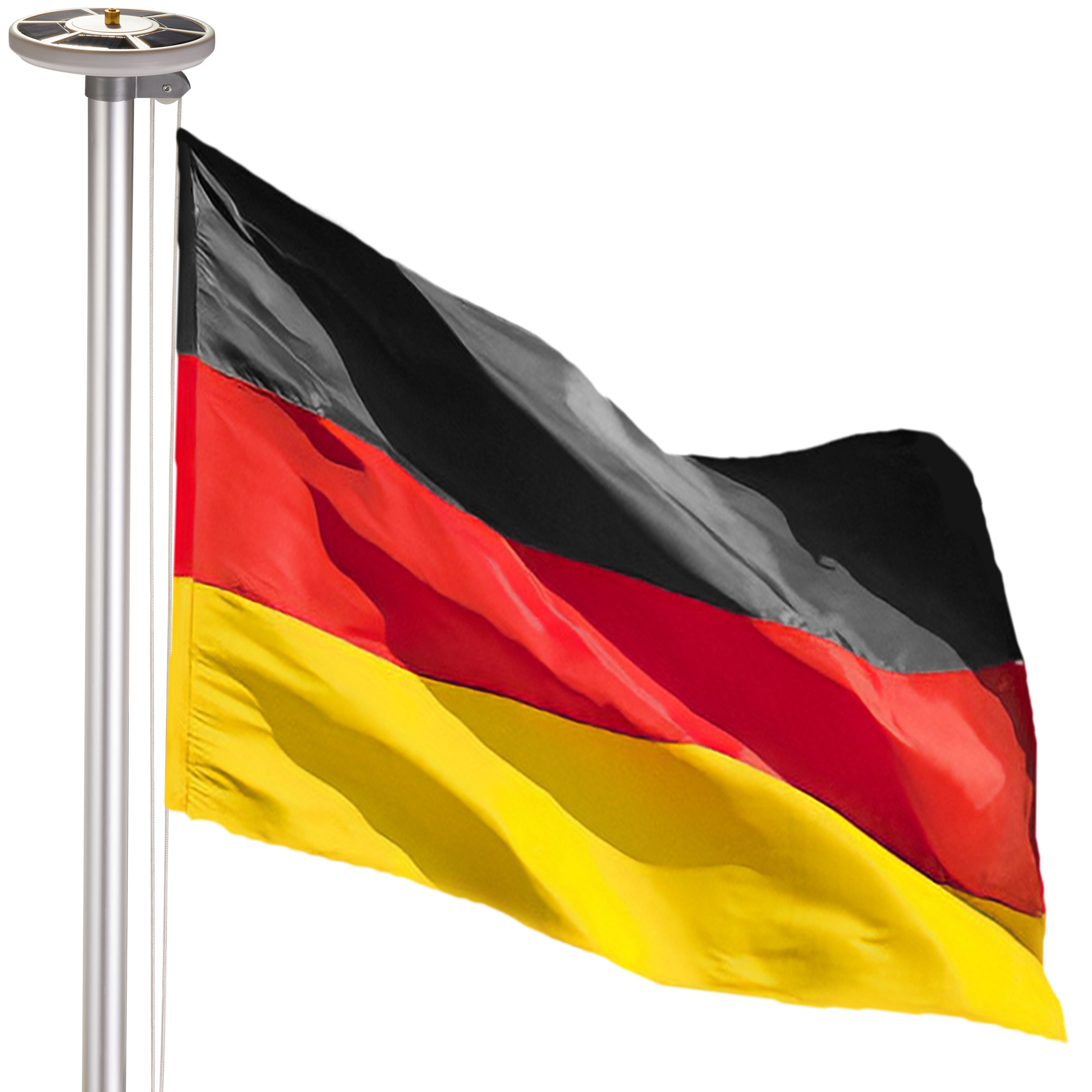 Image of Brubaker 6m Aluminum Flagpole Including Germany Flag And Solar Light Flagpole With Base Sleeve + Germany Flag + Solar-powered Flagpole Light With 26 Leds