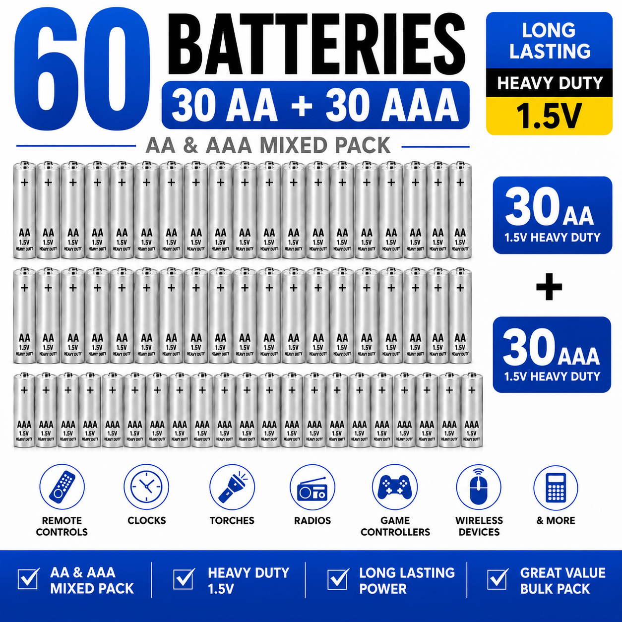 AA & AAA Batteries Mixed Pack, Long Lasting 1.5V