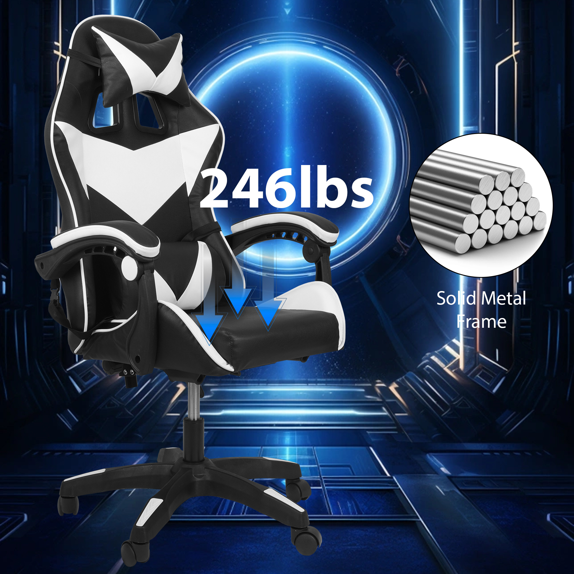 Ergonomic Gaming Chair, Adjustable Height and Lumbar Support