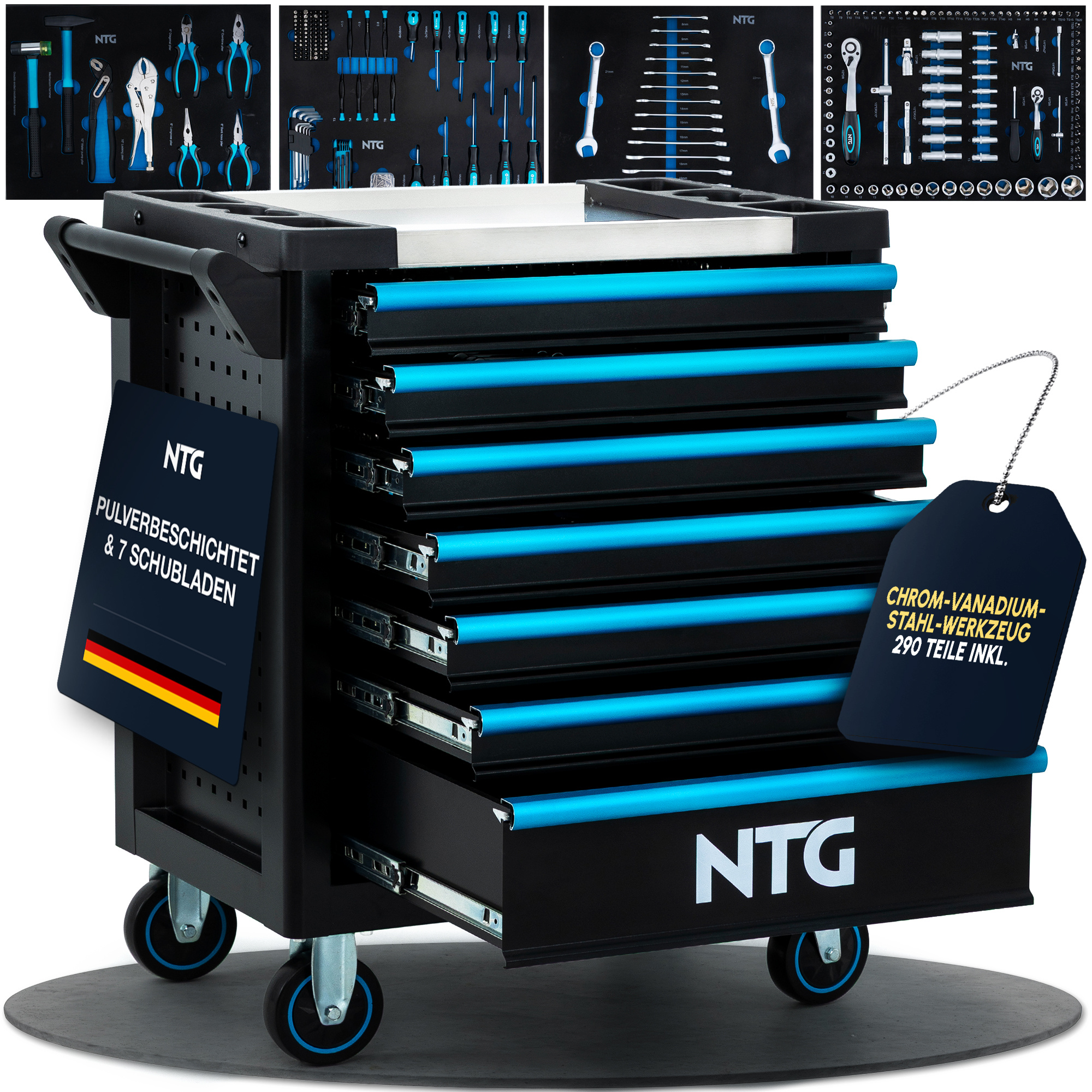 Image of Tool Cart Filled With 290-piece Tools, 7 Drawers