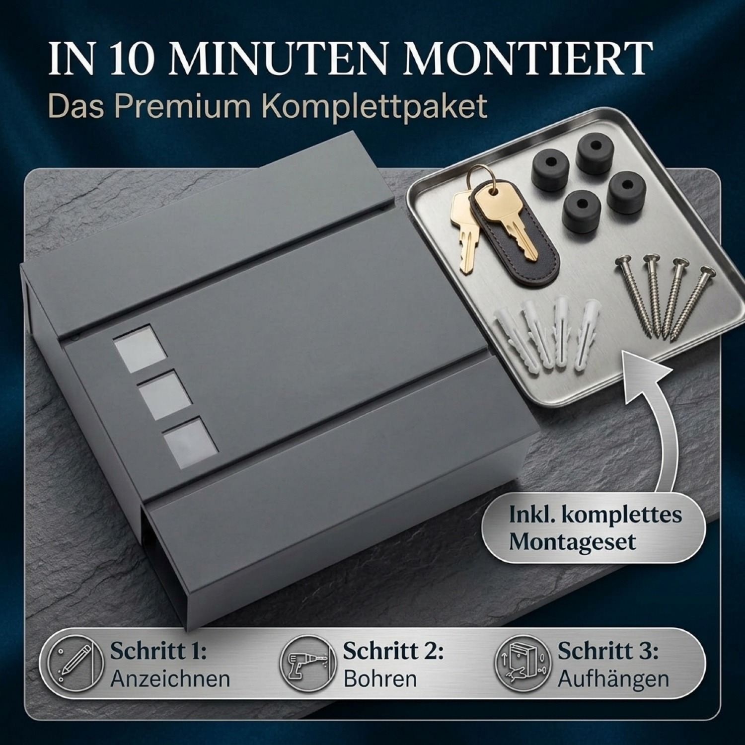 xxl briefkasten postkasten mit zeitungsfach sichtfenster abschließbar 2 schlüssel montagematerial stahl modern einfache montage zeitungsrolle wandbriefkasten