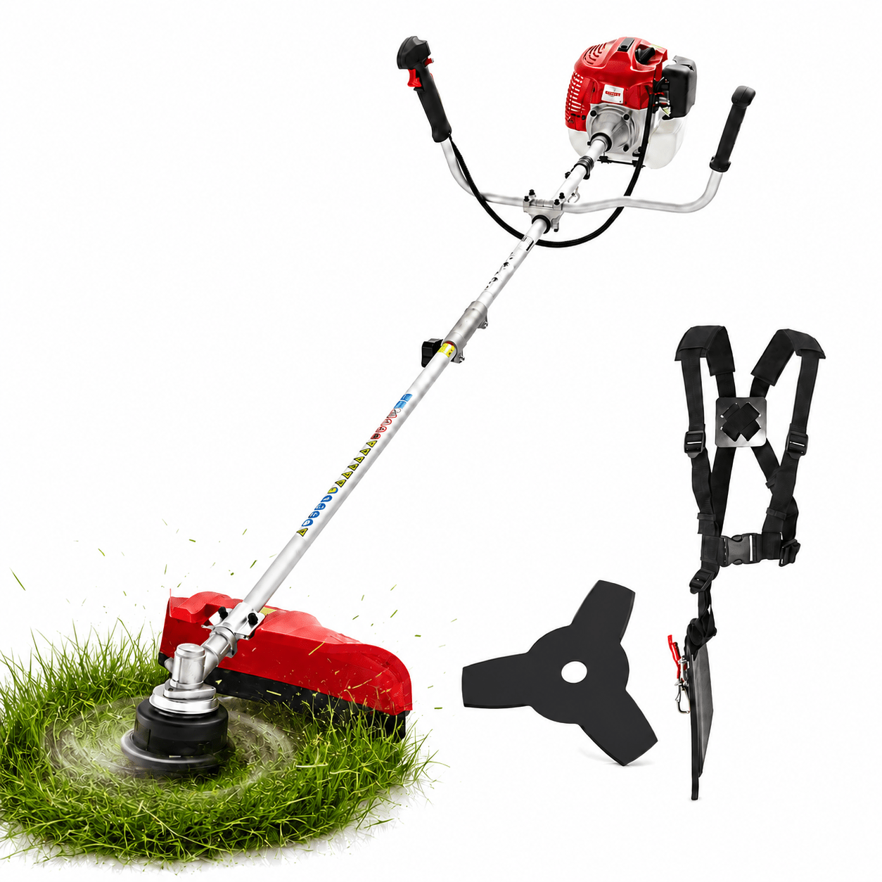 Image of Gasoline Brush Cutter And Grass Trimmer With 2 And 9200 Rpm – Tool With 25.5 Cm Metal Blade, 43 Cm Line Width, And Carrying Strap For Lawn Edges, Overgrowth, And Wastelands