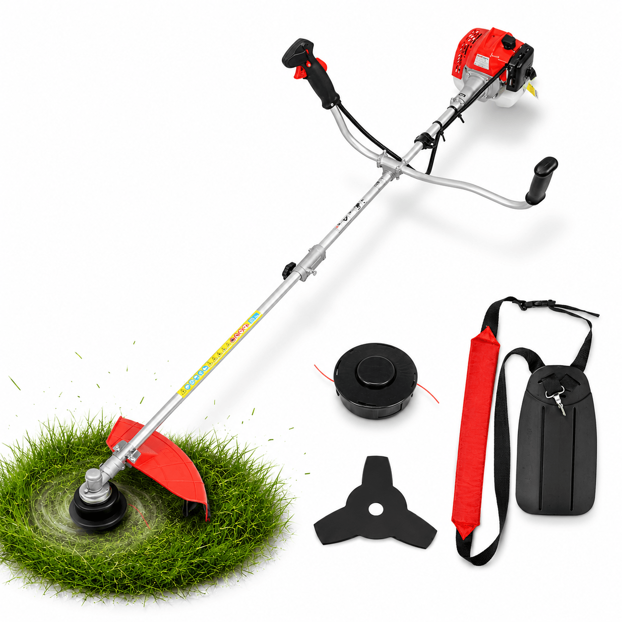 Image of Gasoline Brush Cutter And Grass Trimmer With 1.1 – Tool With 25.5 Cm Metal Blade, 43 Cm Line Width, And Shoulder Strap For Lawn Edges, Overgrowth, And Slope Trimming