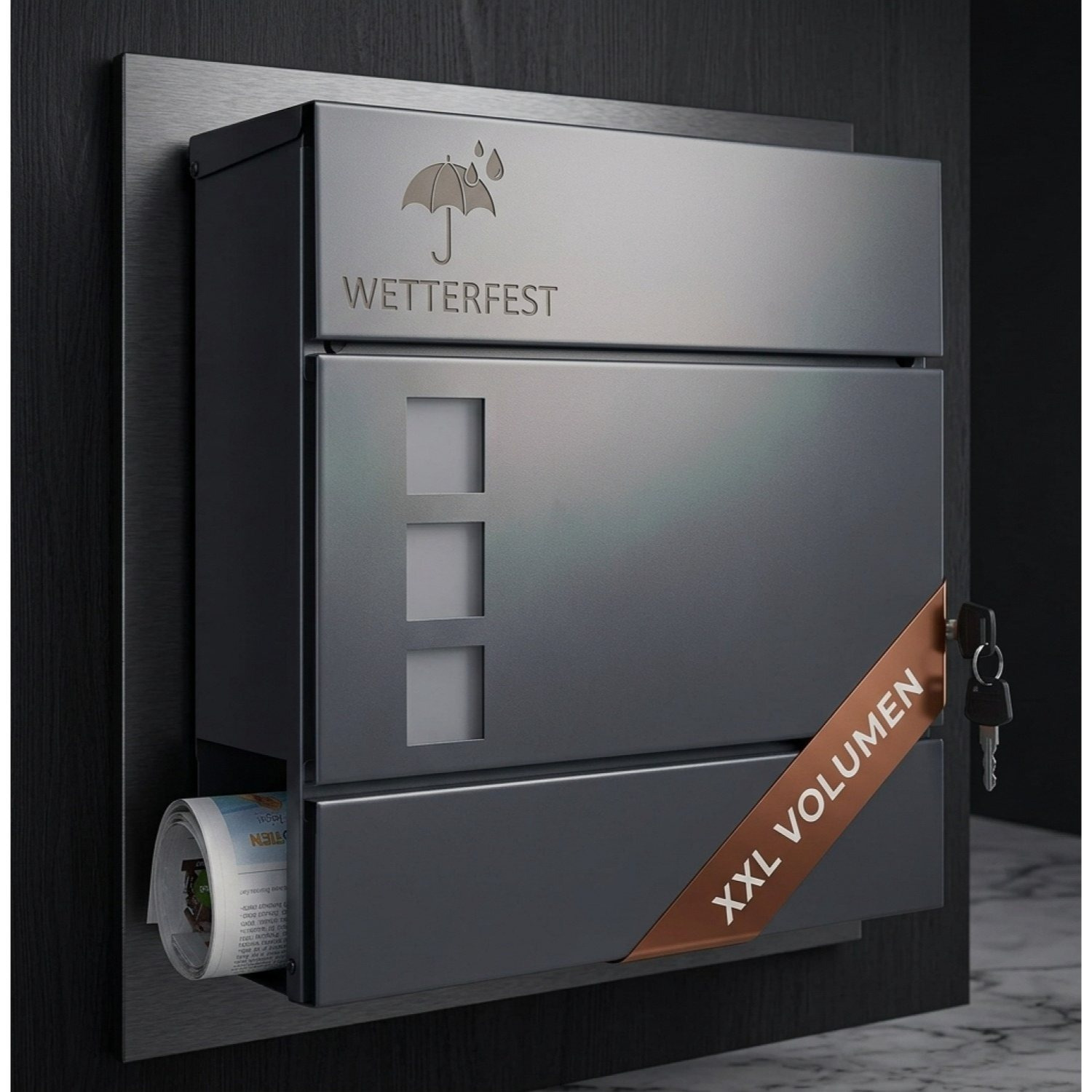 Xxl Mailbox With Newspaper Compartment Window Lockable 2 Keys Assembly Material Steel Modern Simple Assembly Newspaper Roll Wall Mailbox