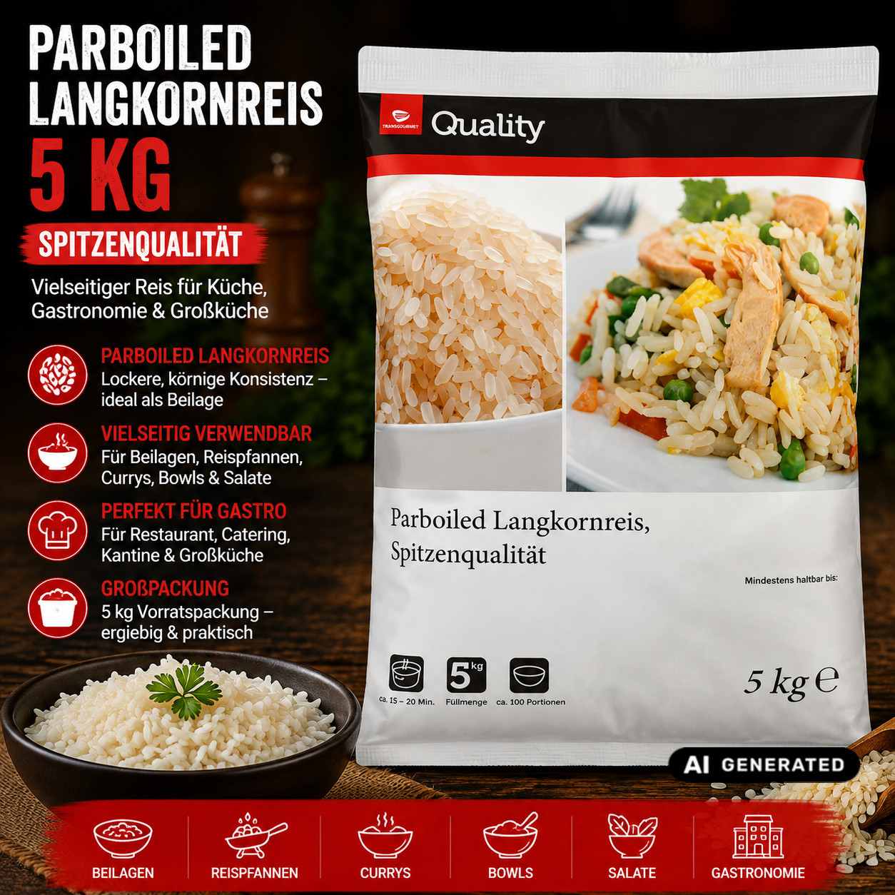 Image of Tgq Parboiled Long Grain Rice 5 Kg – Bulk Rice Pack For Catering, Commercial Kitchens, Restaurants & Storage