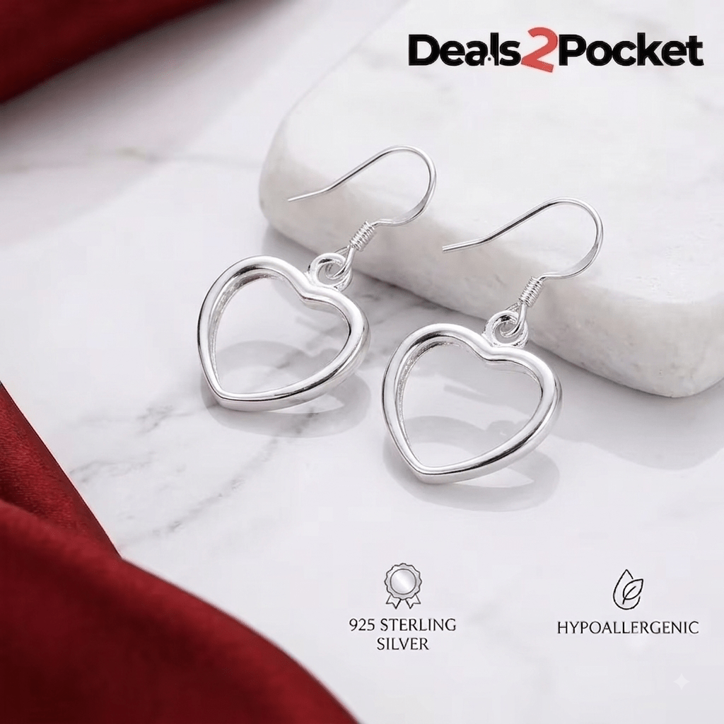 TEMU 925 Sterling Silver Heart Drop Earrings – Minimalist Dangle Earrings For Women, Romantic Jewelry Gifts