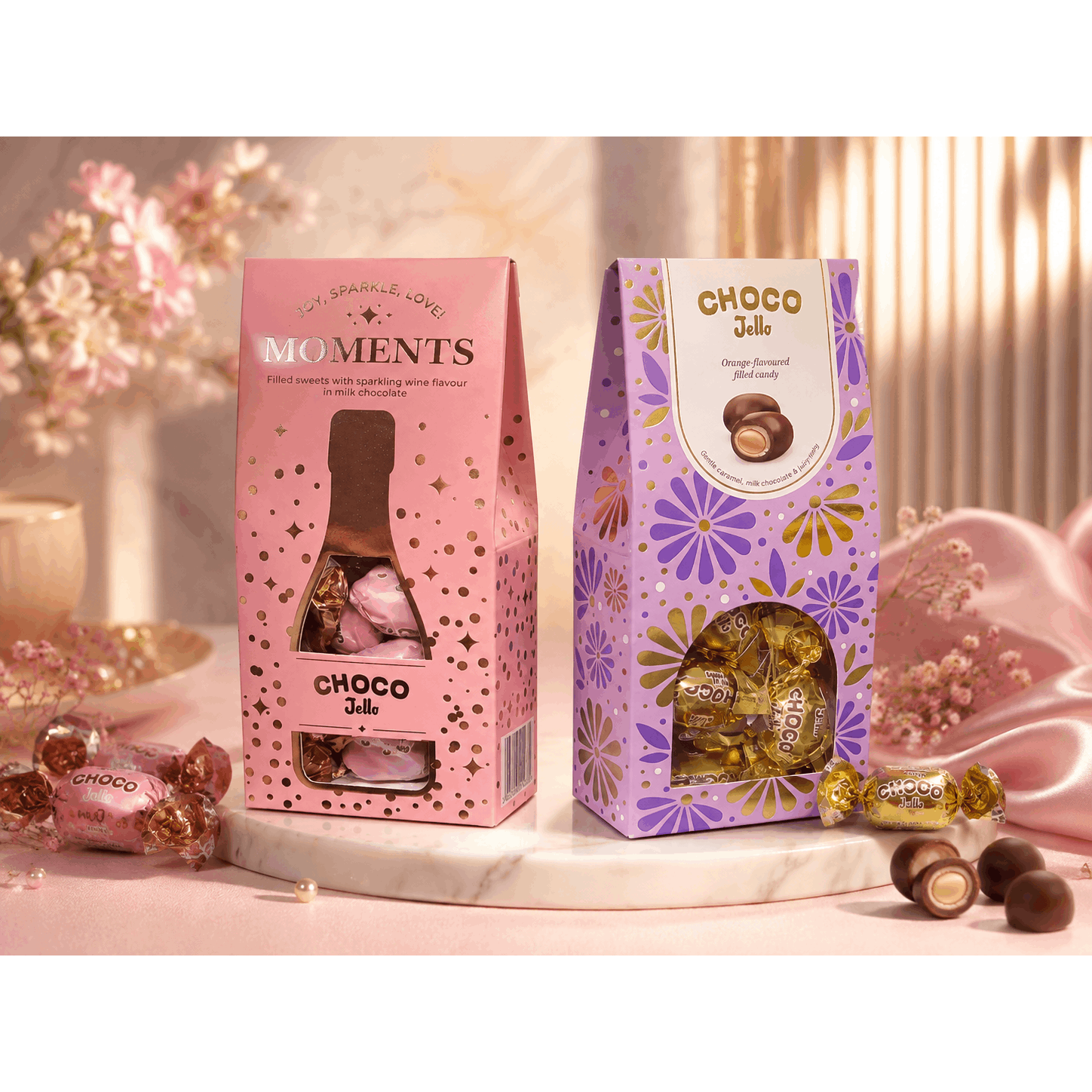 Image of Crunchy, Delicious, Juicy Chocolate Sweets With A Taste Of Sparkling Wine And Orange.