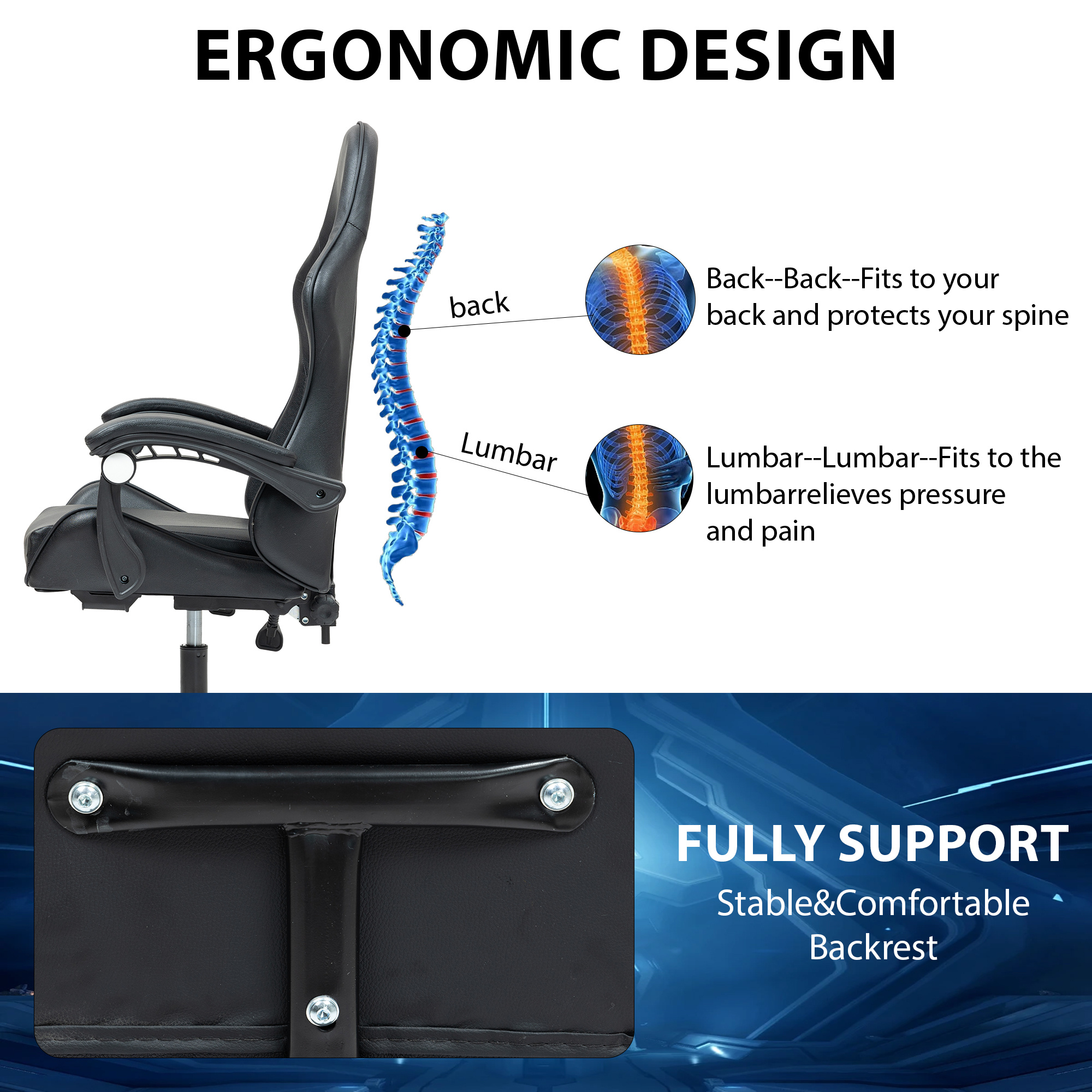 Ergonomic Gaming Chair, Adjustable Height and Lumbar Support
