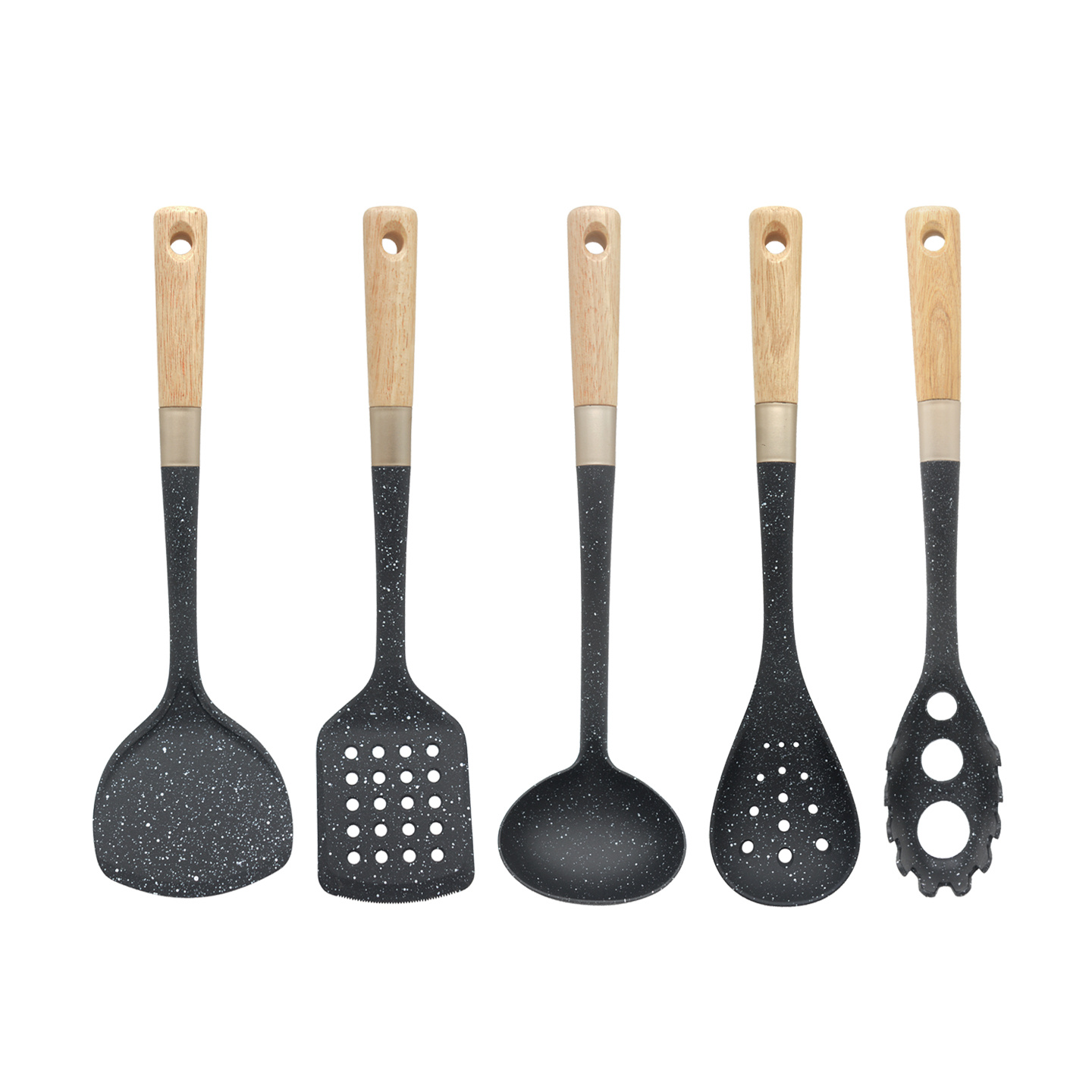 TEMU Juego completo de utensilios de cocina de silicona con mango de madera , 5 piezas