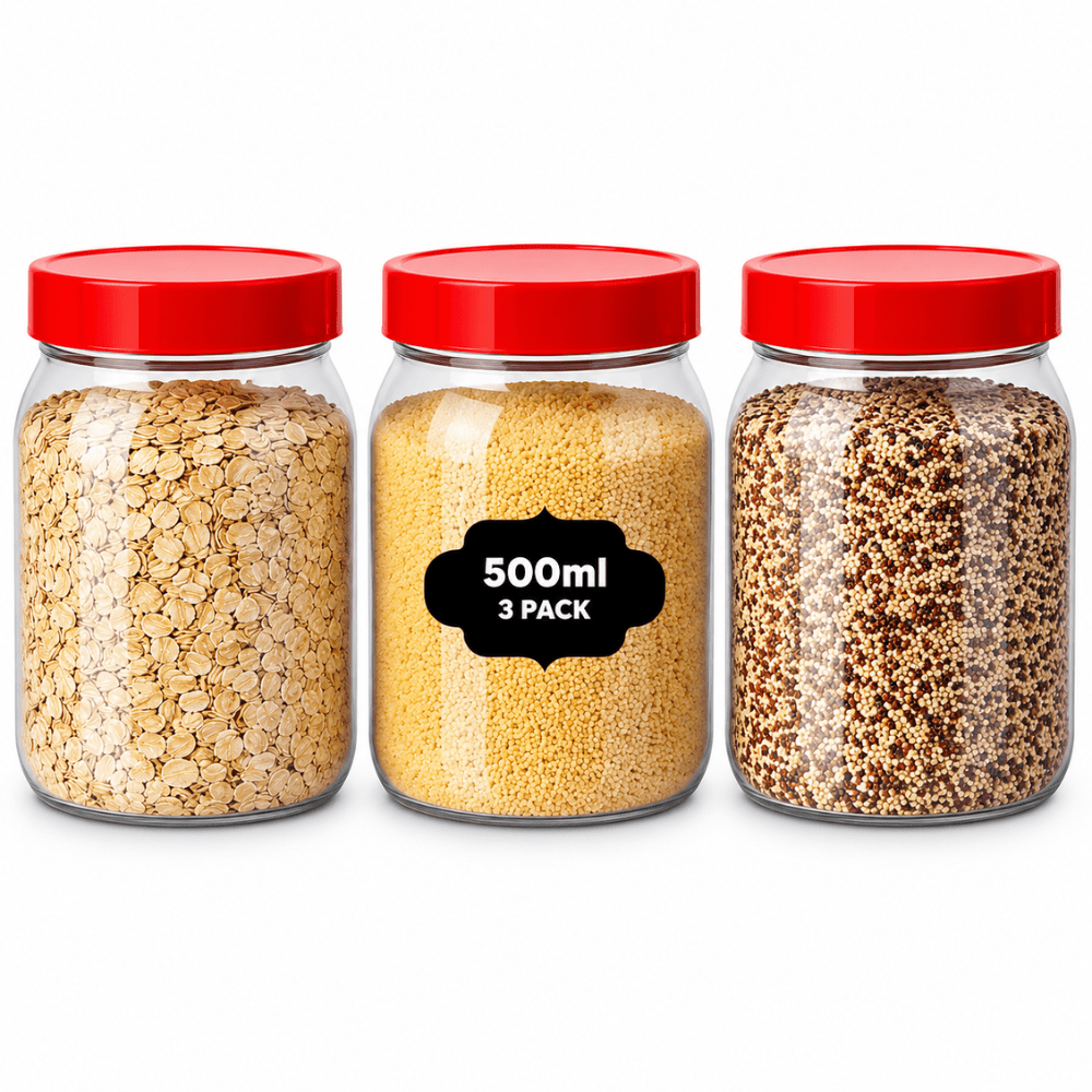 TEMU 3-pack | 500ml Clear Storage Jars With | Pet Food Storage Containers For Spices, Herbs, Seasoning, Sweets & Kitchen Organisation