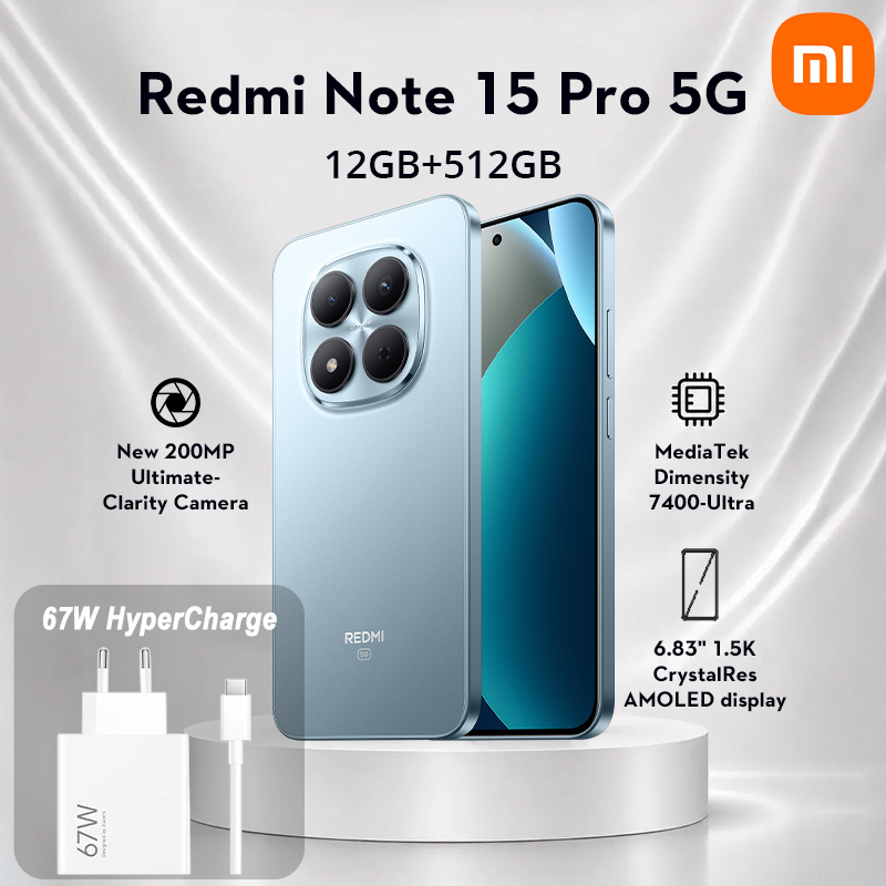 Image of Xiaomi Redmi Note 15 Pro 5g, Smartphone 12gb+512gb, Battery 6580mah, New 200mp Camera, 1.5k Amoled Display Of 6.83 Inches, Blue, Set Included Xiaomi 67w Combo