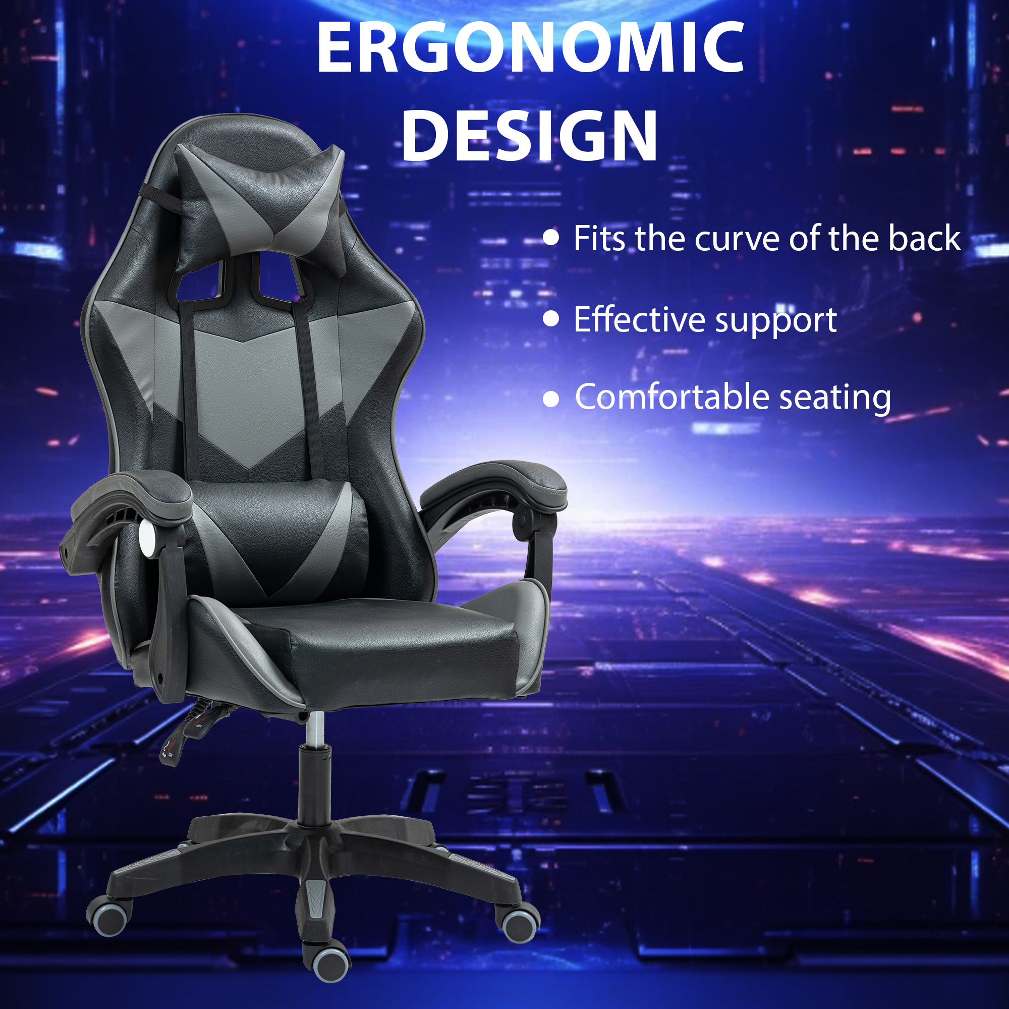 Ergonomic Gaming Chair, Adjustable Height and Lumbar Support