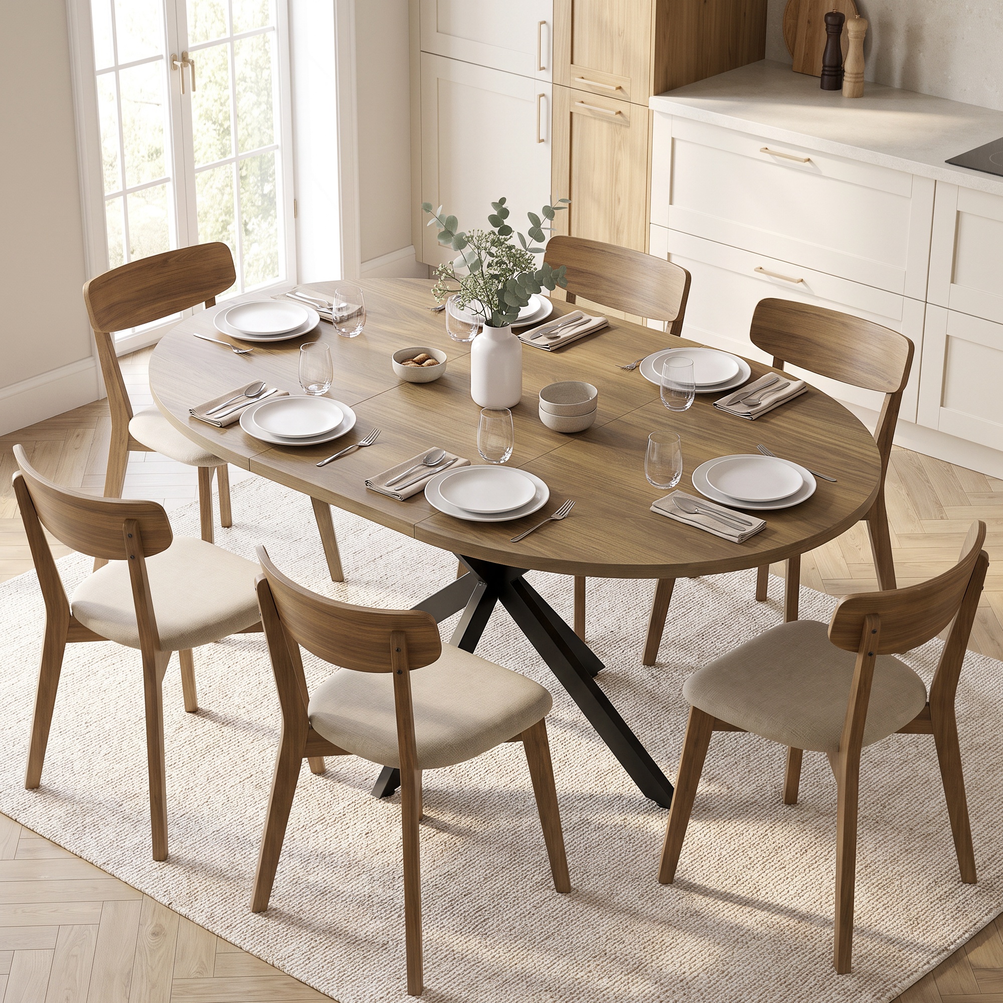 Image of Extendable Dining Table 100/135 X 100 Cm, Oval/round Kitchen Table For 4–6 People With Leg Steel Frame, Industrial Style, Space- For Kitchen, Dining Room, Brown