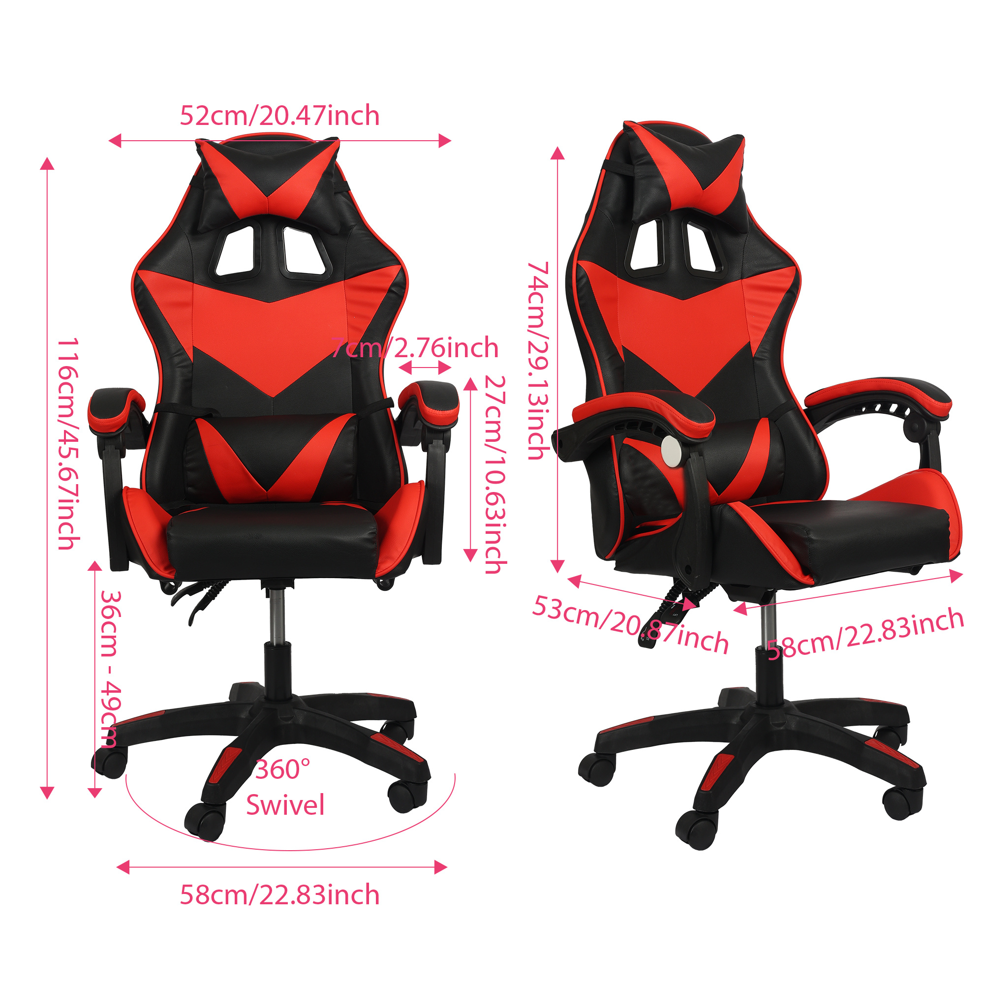Ergonomic Gaming Chair, Adjustable Height and Lumbar Support