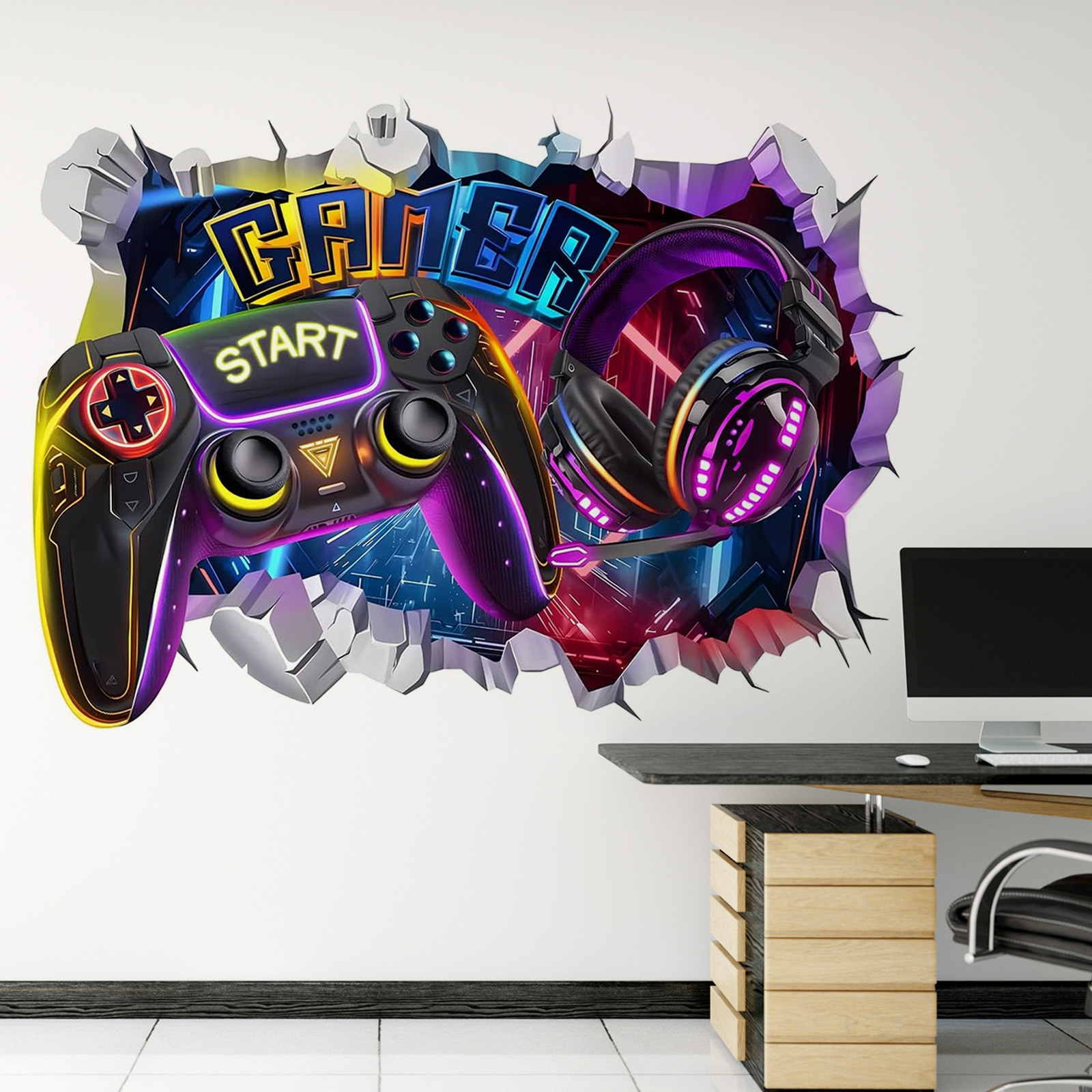 2pcs Set Of Wall Tattoos With Gamer Design - Self-adhesive Wall Stickers For Quick Room Decoration - Event And Party Items
