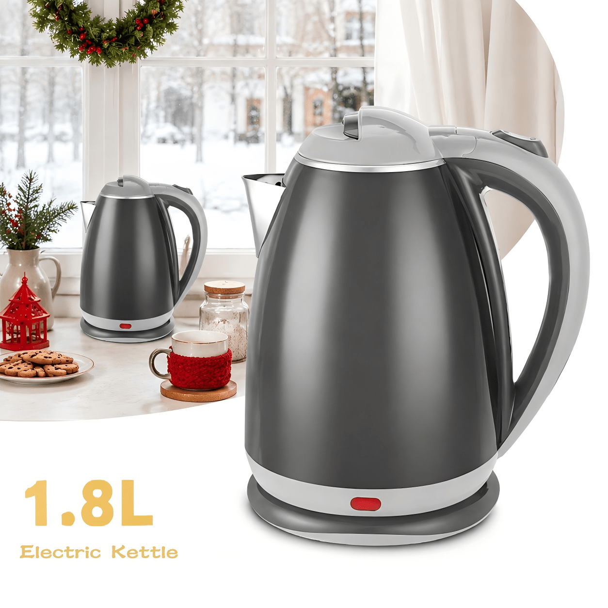 TEMU 1.8l Stainless Steel Electric Kettle, 1500w Fast Boil, Auto Shut-off, Boil-, Perfect For Home, Office, Camping Or Travel, Travel Kettle