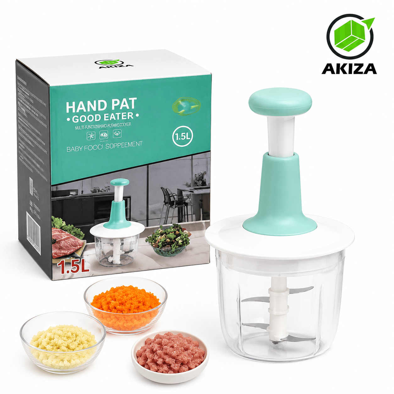 TEMU Tritatutto Manuale 1,5L con Lame in Acciaio ,Tritaverdure a Pressione Multifunzione per Carne, Verdure, Frutta e , Tagliaverdure Manuale da