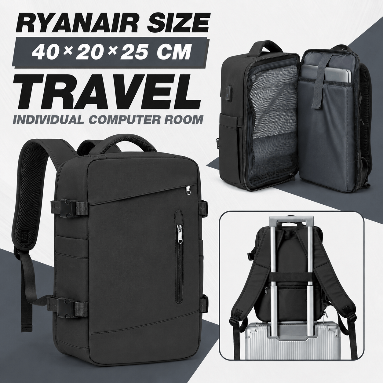 TEMU Lokalny Magazyn Travel Backpack 40×20×25 Cm, With Capacity, Luggage Attachment Straps And Multiple Practical Storage Pockets, And Can Fit Under