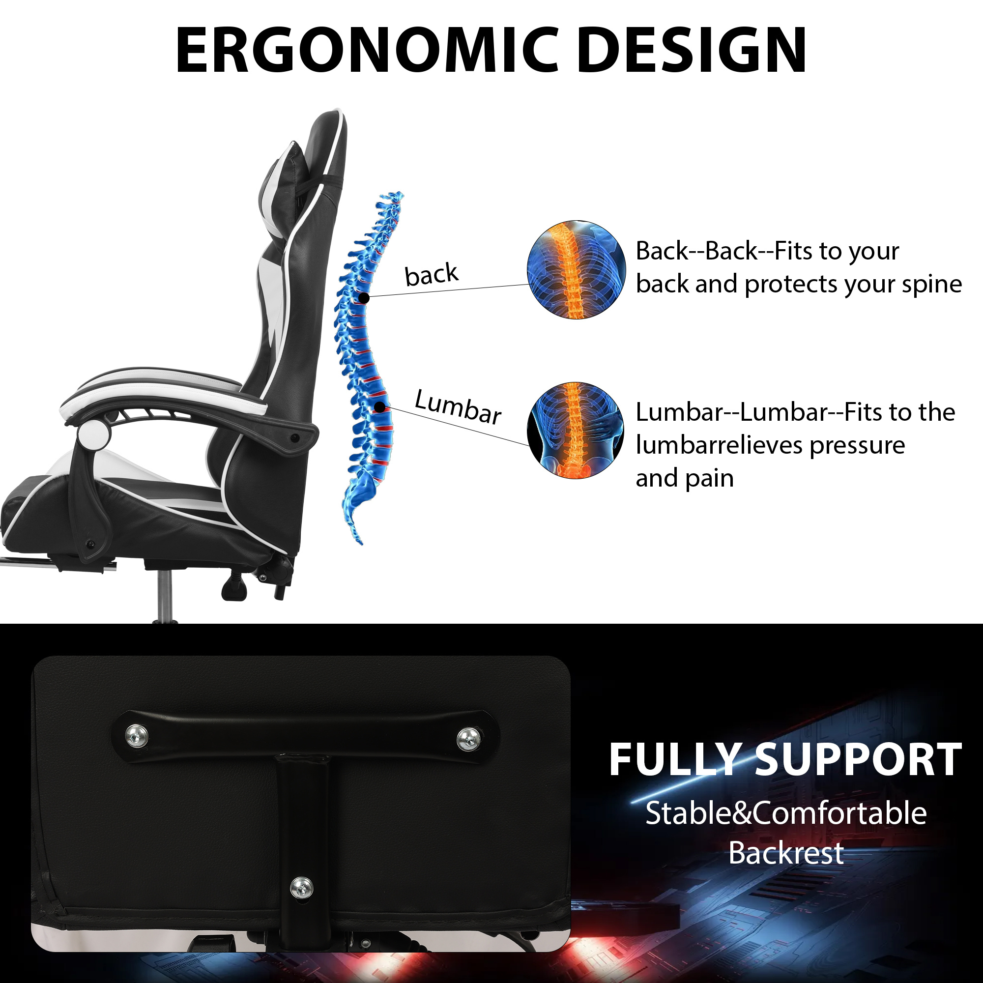 Ergonomic Gaming Chair, Adjustable Height and Lumbar Support