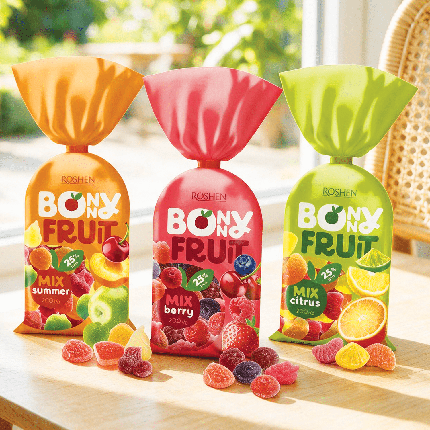 Image of 3er Pack - Roshen Bonny Fruit Mix Pack – 1x Bonny Fruit Mix Citrus 200g + 1x Bonny Fruit Mix Summer 200g + Bonny Mix Berry 200g