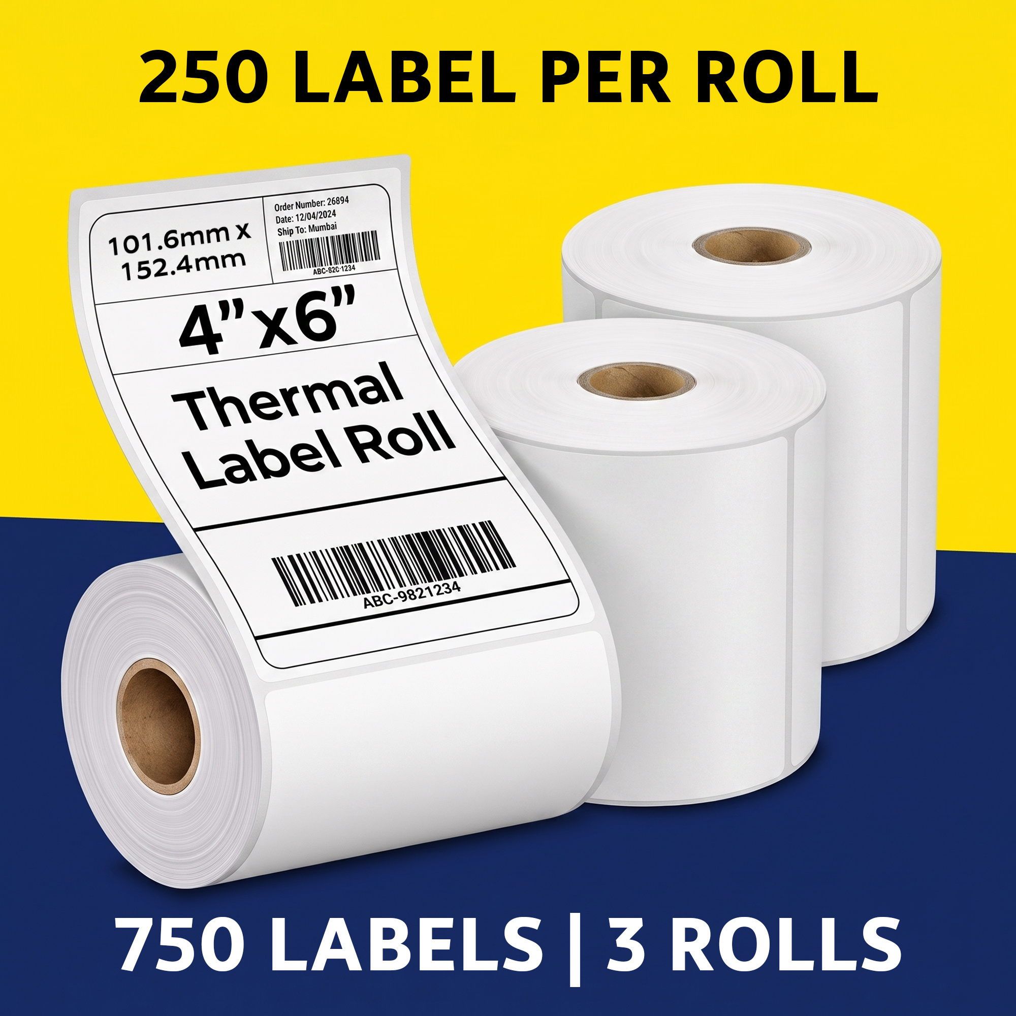 TEMU 4x6 Direct Thermal Shipping Labels Roll 100x150mm 3 Rolls, 250 White Self Adhesive Labels Per Roll, Barcode & Postage Labels, Compatible With