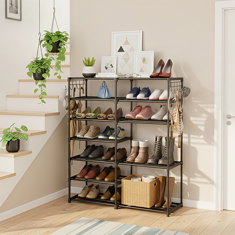 TEMU Stackable Metal Shoe Rack, 7 Tier 1pc Stackable Metal And Plastic Shoe Rack Organizer, Free Standing Shoe Shelf For Closet Storage, Holds