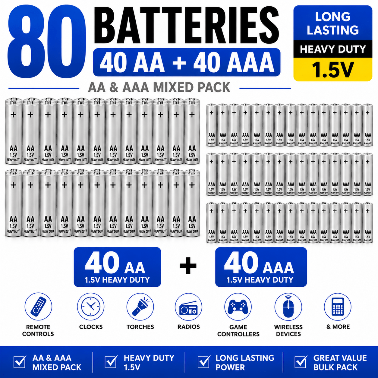 AA & AAA Batteries Mixed Pack, Long Lasting 1.5V