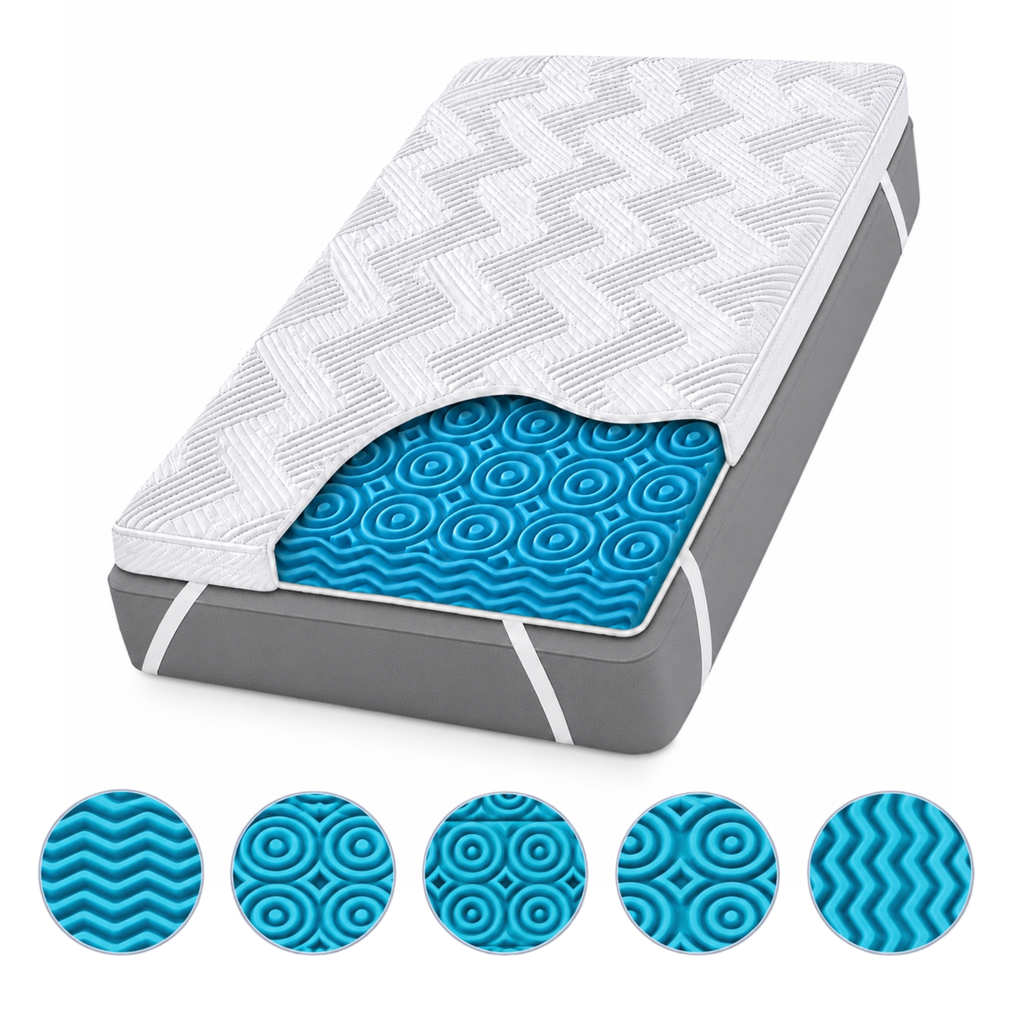 Image of 5-zone Gel Mattress Topper – 7 Cm Height H3/h4, Fits 90x200, 140x200, And 180x200 Cm, Foam, Aloe Vera Cover, Pressure-, Breathable, Non-slip With Corner Elastic Bands – Suitable For Box Springs