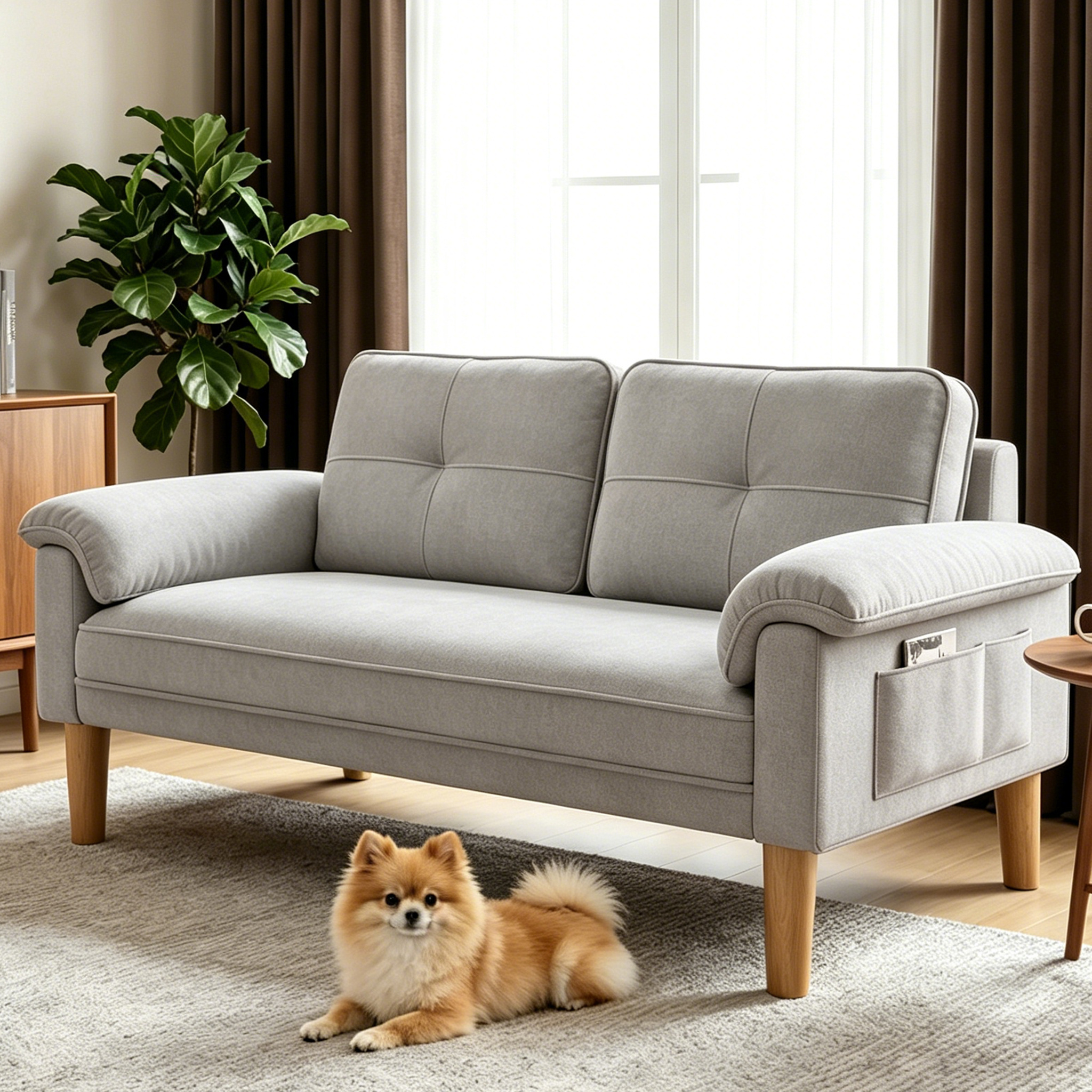 Image of Two-seater Sofa 145 Cm Wide Including Armrests, With Side Pockets, Comfortable Fabric Cover, Construction, 15 Cm Floor Clearance, In Colors, For , Student Apartments & Guest Rooms, Coree 71ar