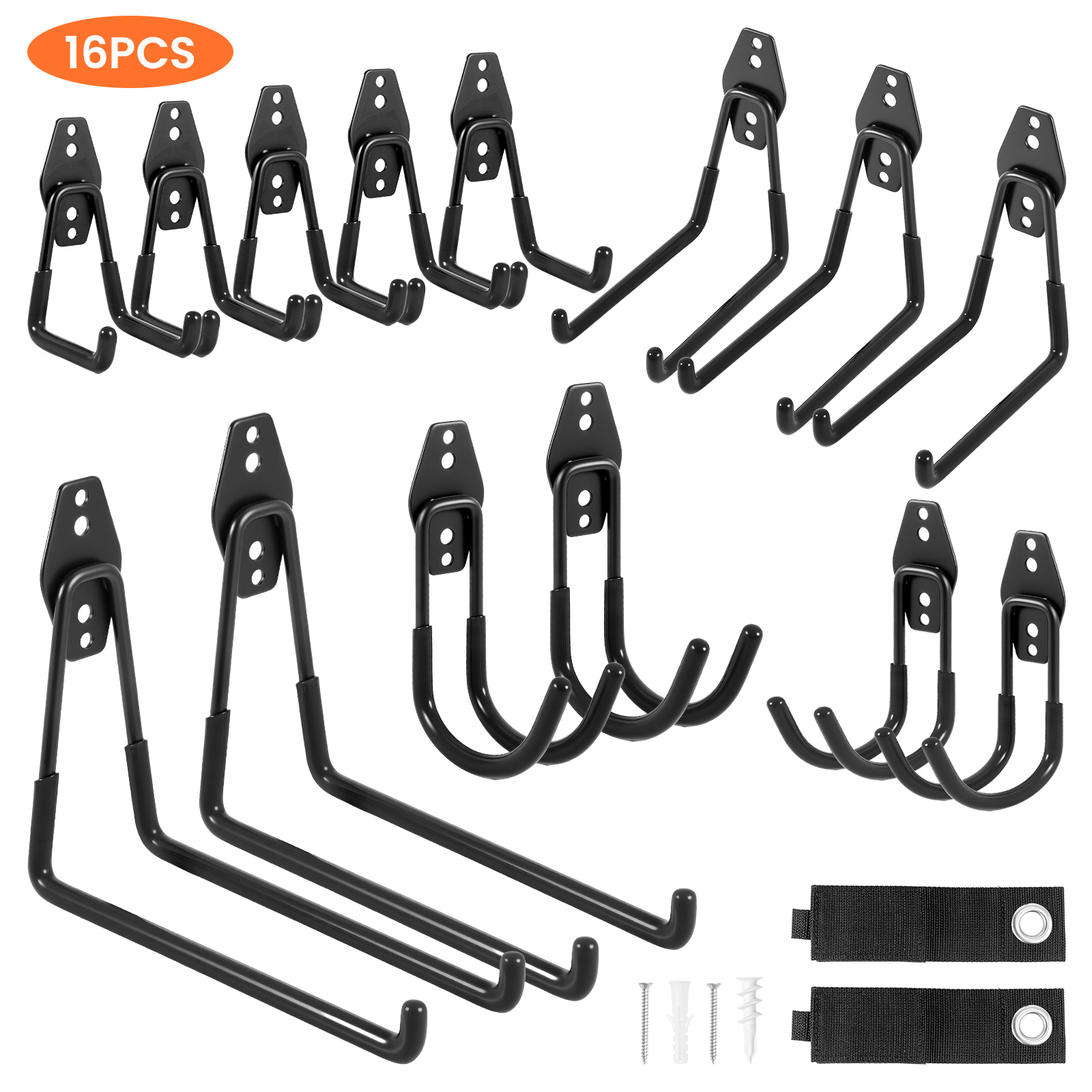 Image of 16pcs Set Made Of Steel: Wall Hook Organizer For - Hanging For Garden Tools, Sports Equipment, Ladders, And More