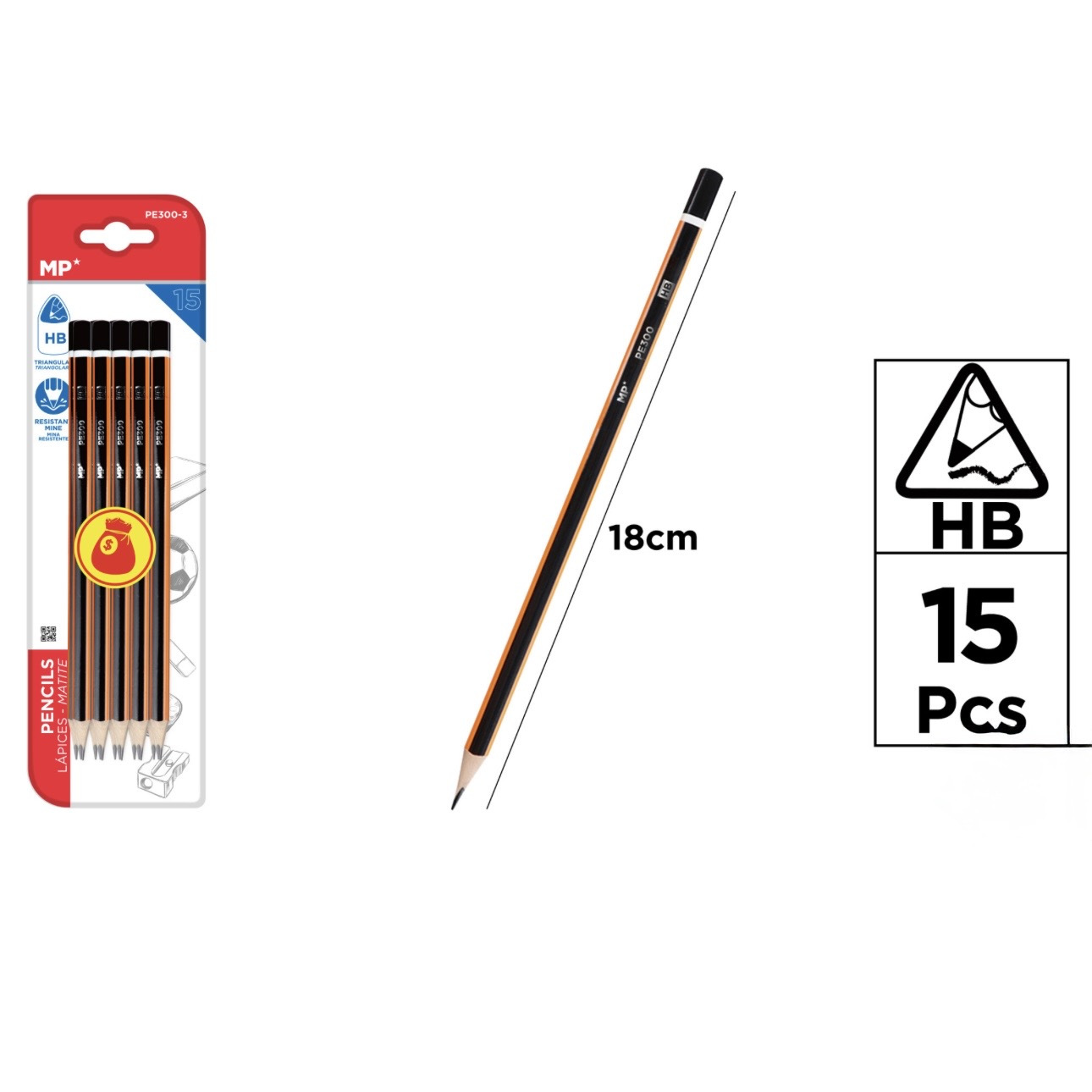 TEMU Pack de 15 Lápices de Grafito HB 18 cm, Lápices de Madera para Escritura, Dibujo, , Oficina y Papelería