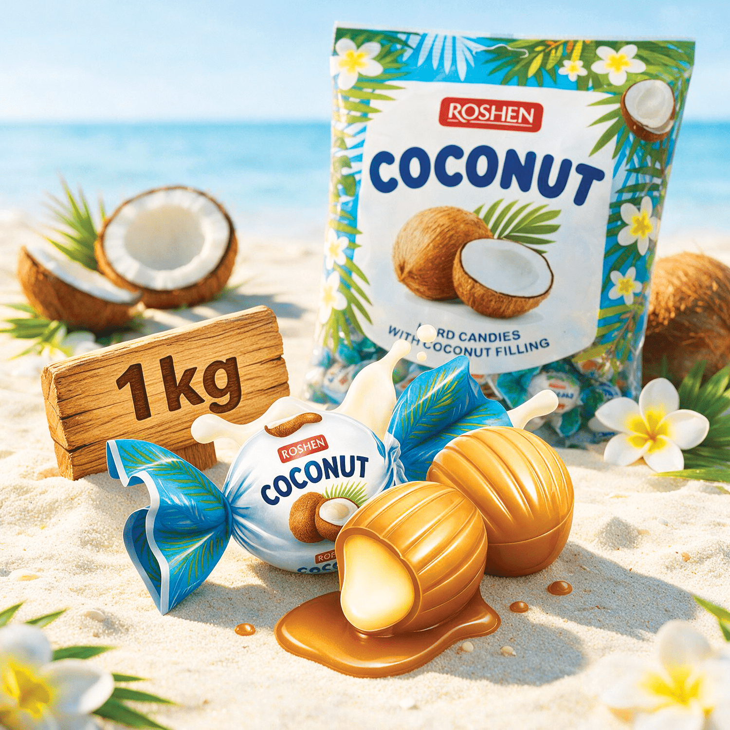 Roshen 1 Kg Coconut Caramel – Caramel Bonbons With Coconut Filling