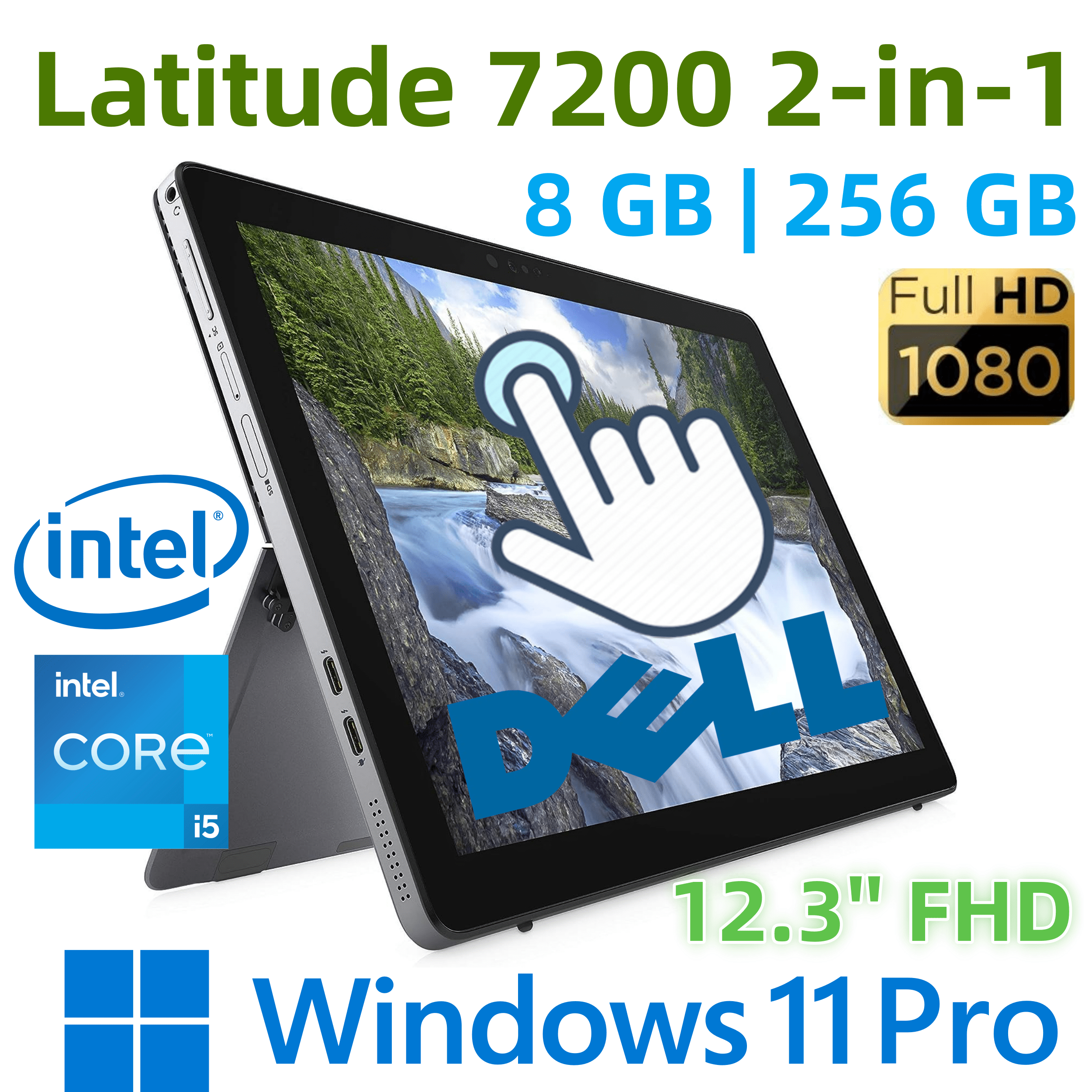 Image of Dell 7200 2-in-1 12.3" Fhd Touchscreen, / Core I7, 8gb / 16gb , 256gb Ssd, No Keyboard, Pro