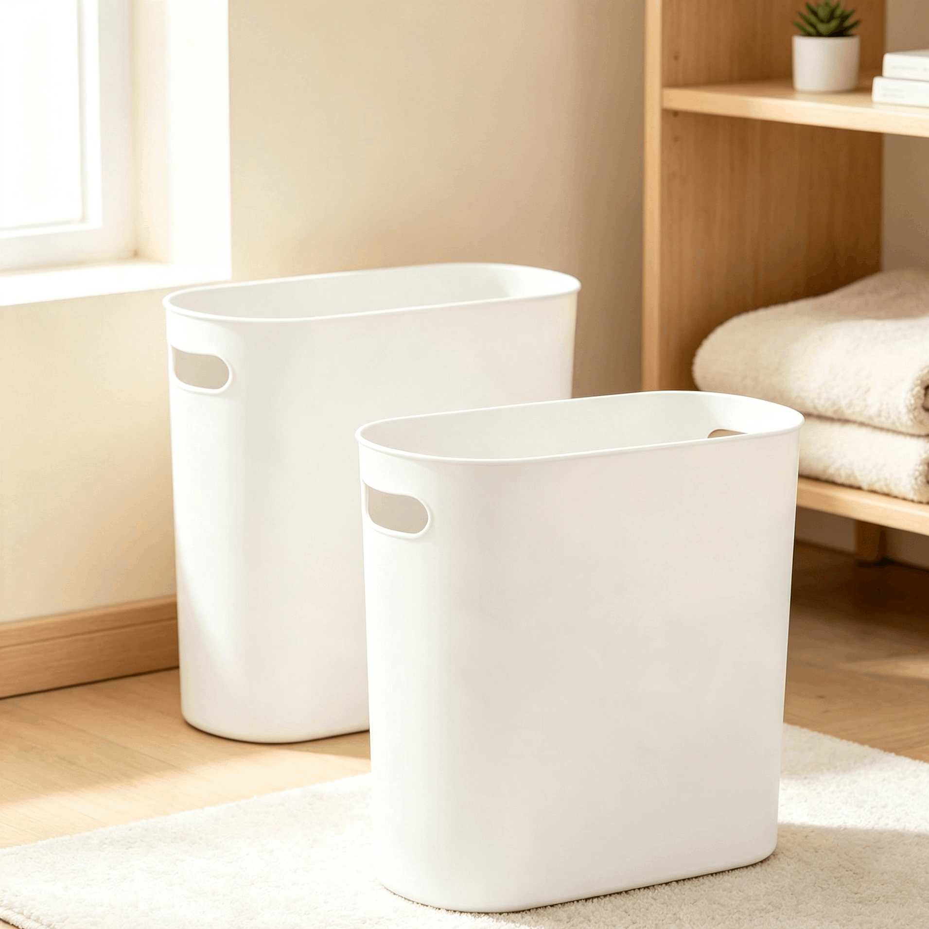 2pcs Small Plastic Bathroom Bin for Laundry Room & Office