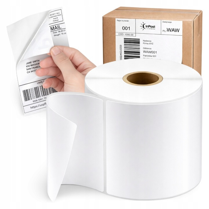 TEMU White Thermal Courier Labels 100x150 Mm 500 Pcs. For Zebra Brother Xxl Perforation. Self-adhesive Stickers On A Roll For Inpost Dpd Dhl Shipping