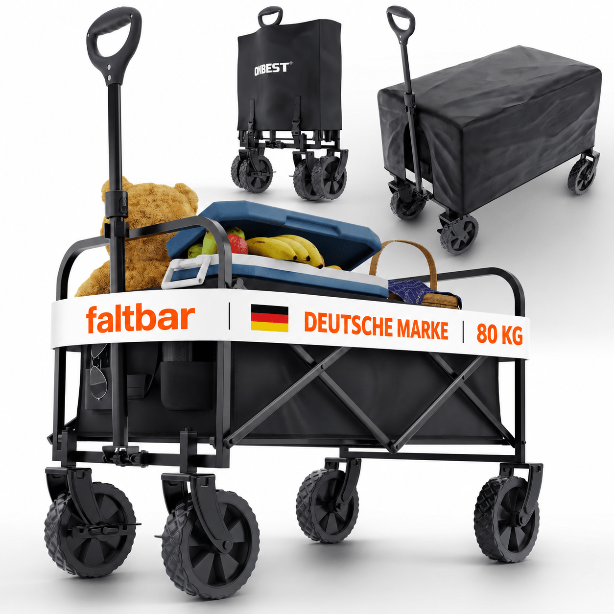 Image of Folding Trolley 61 Up To 80 Kg - Handcart With Pop-up Folding Mechanism, 5-inch Wheels With Parking Brake, Height-adjustable Handle, Removable Inner Pocket And Rain Cover Folding Cart Camping