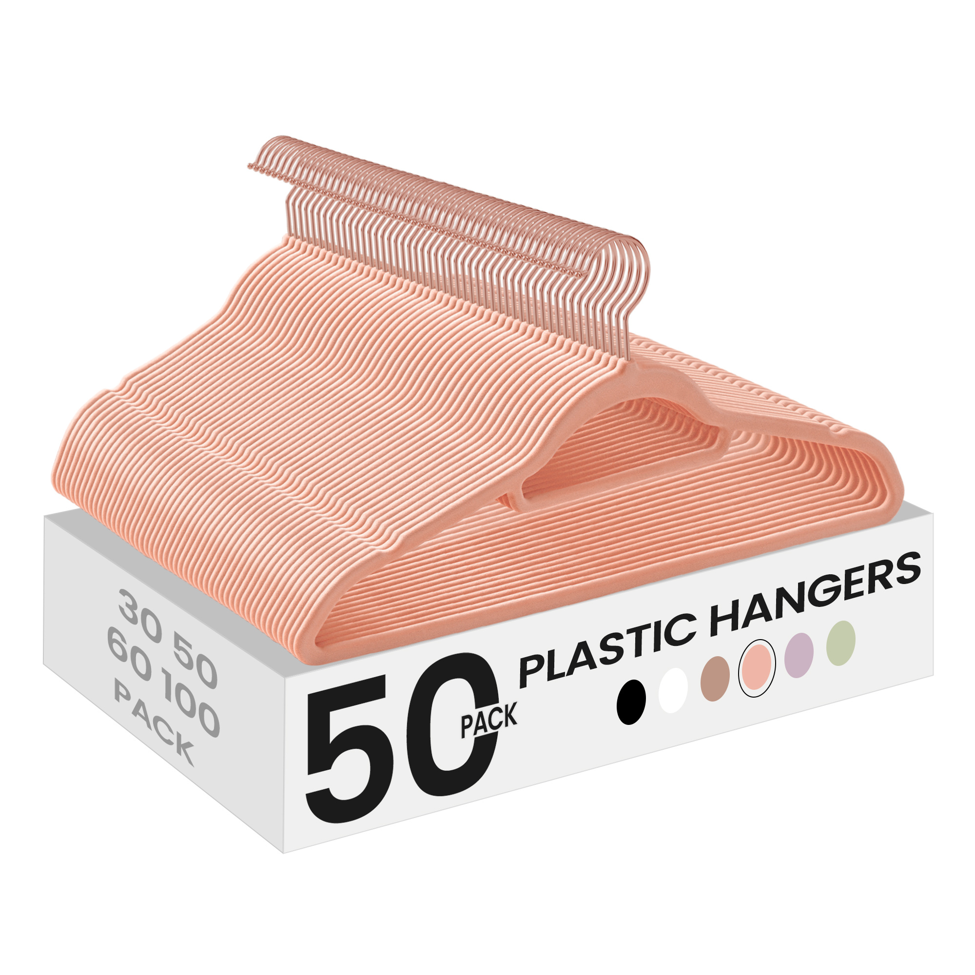 Velvet Clothes Hangers, 50-piece Set, Non-slip, Small Tie Bar, Hook, Space-, 43.5 Cm, Rose Gold-coral Pink