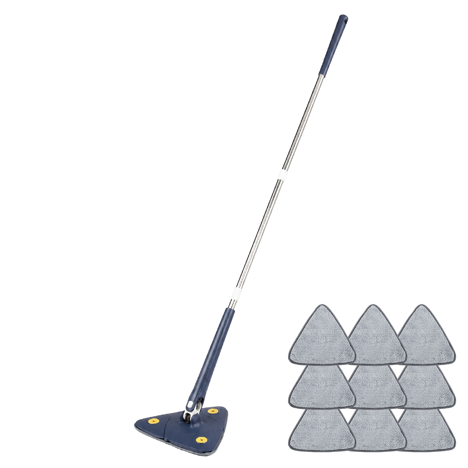 TEMU 360° Rotating Triangular Mop With 10pcs Replacement Cloths - Adjustable And Extendable, Blue And Suitable For All Surfaces, Ideal For Home Use,