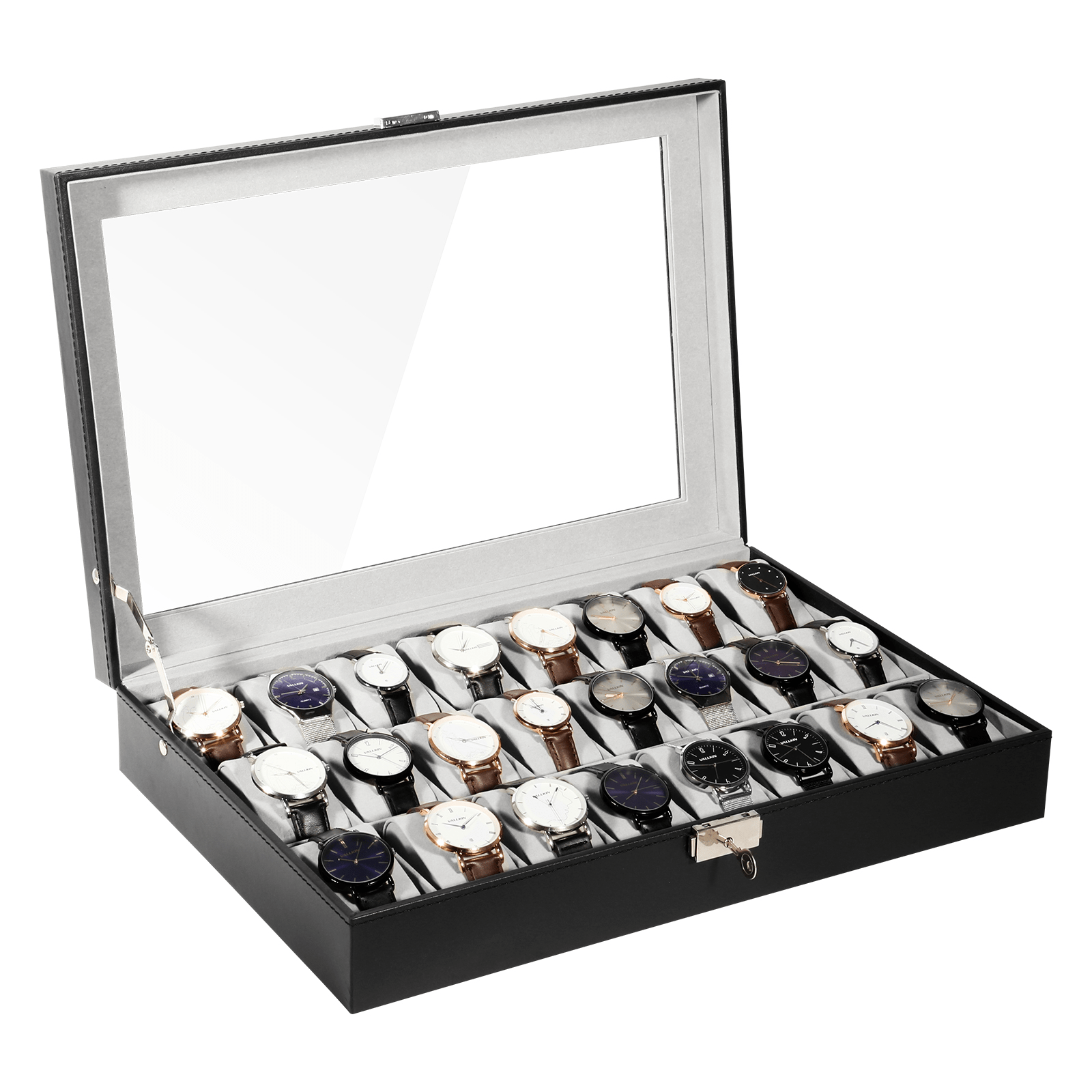 24-slot Watch Box, Lockable Watch Stand, Watch Storage With 24 Compartments, Glass Lid, Dustproof Oxidation-protected Watch Box With Large Capacity Lid, For