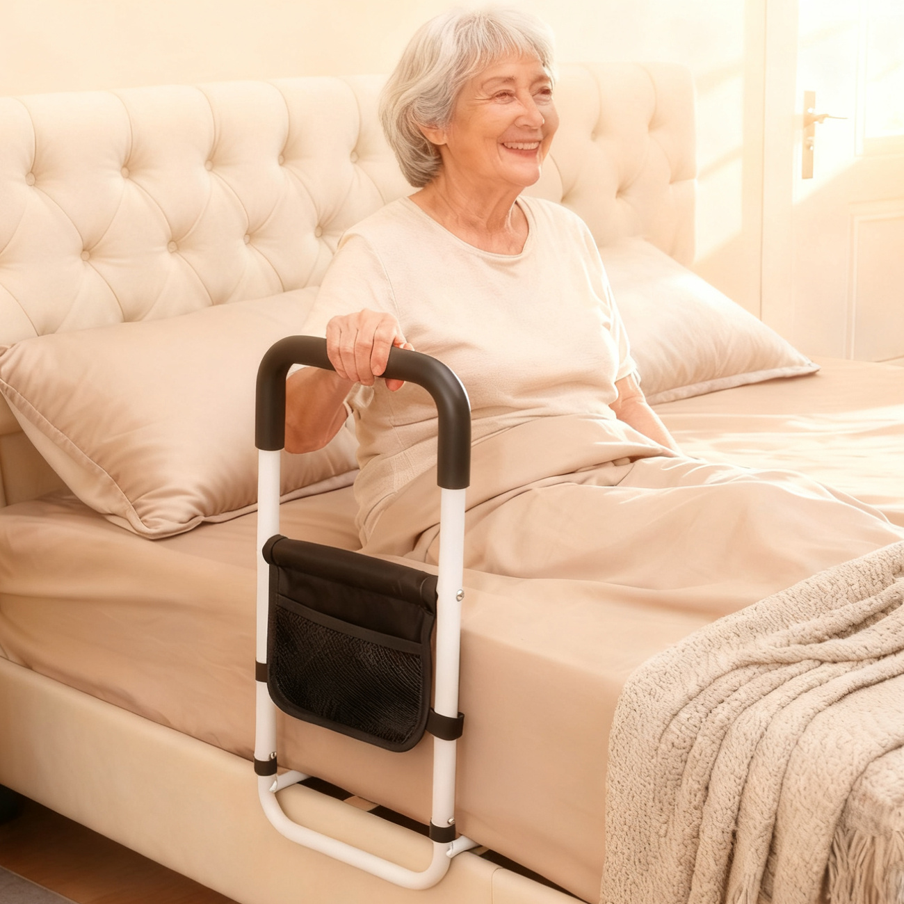 Bed Rails For Elderly Adults, Height Adjustable Bed Assist Rail With Storage Pocket, Safety Bed Guard/ Grab Bar/ Bed Cane/ Bedside Handrail For Elderly, Pregnant