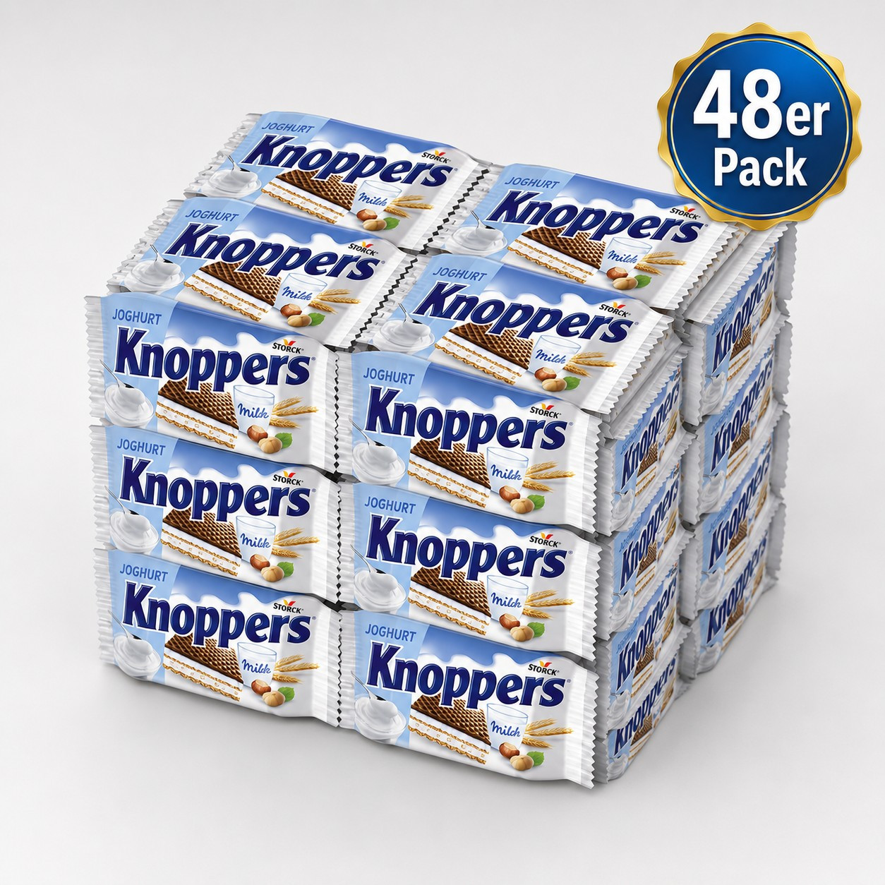 Image of Knoppers Yogurt In 48pcs Xxl Bulk Pack – Crunchy Waffles With Fine Yogurt Cream, Chopped Hazelnuts, And A Thin Layer Of Chocolate.