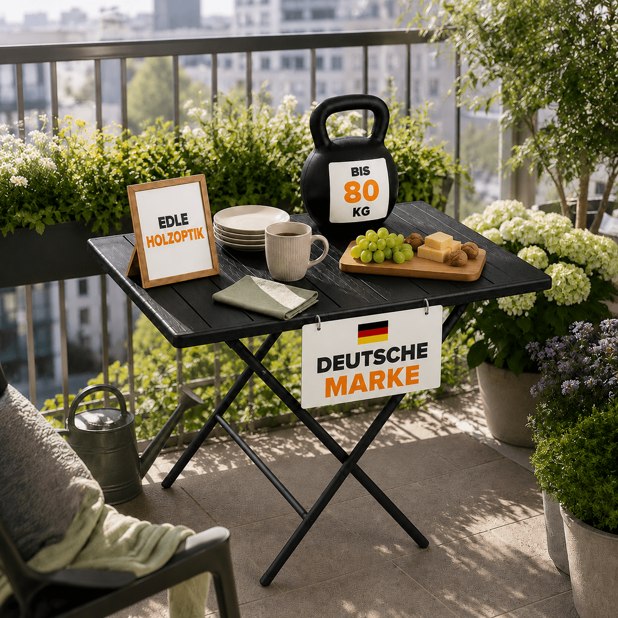 Image of Folding Balcony Table 61x74x56 Cm In Wood Look – Folding Table For Balcony, Terrace, Garden, And Camping, Weatherproof With , Load Capacity Up To 80 Kg, Black Bistro Table For Outdoor Use