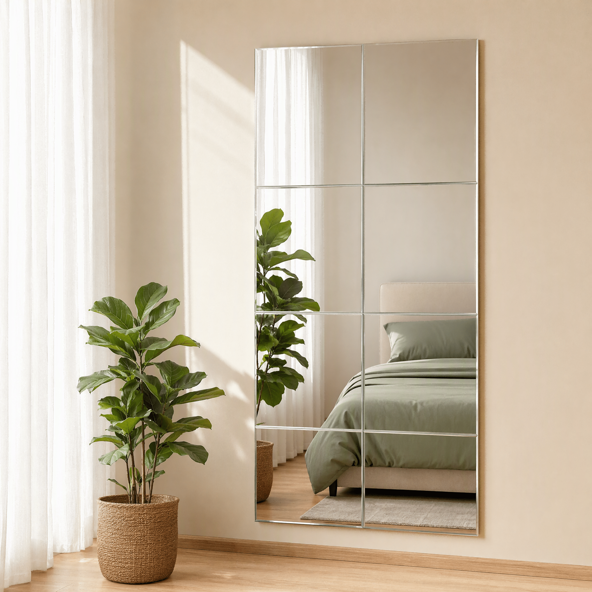 Image of Frameless Acrylic Mirror Wall Stickers, 6 Pack Self Adhesive Mirror Tiles 12.99x9.06 Inches, Wall Mirror, Decorative Mirror For Bathroom, Bedroom, Living Room, Home Gym
