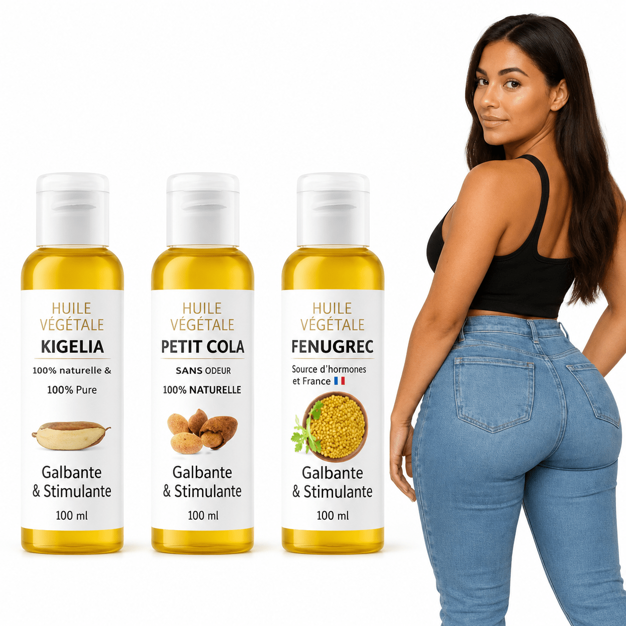 TEMU Pack Premium de 3 Huiles Cosmétiques pour le Corps - Huile de , Huile de Fenugrec, Huile de - I Love My Popotin (300 ml, Pack 3 Huiles)