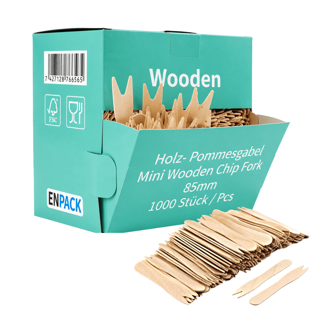 Image of Enpack Wooden French Fry Forks, 1000 Pieces, 8.5 Cm – Disposable Wooden Forks For , , , Snacks, Catering, Takeaway & Food Service
