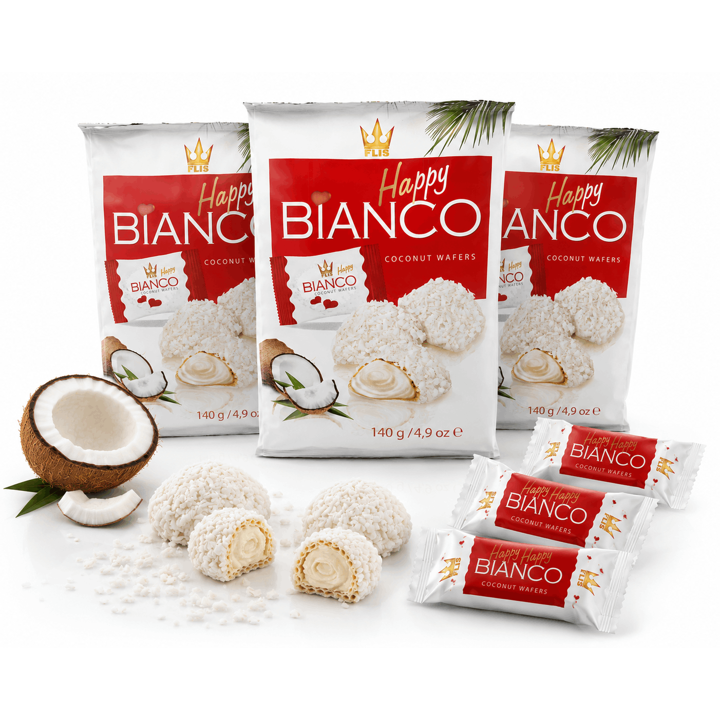 Happy Bianco Coconut Wafer Pralines – 3-pack Value Bundle | Crispy Wafers With Creamy Coconut Filling