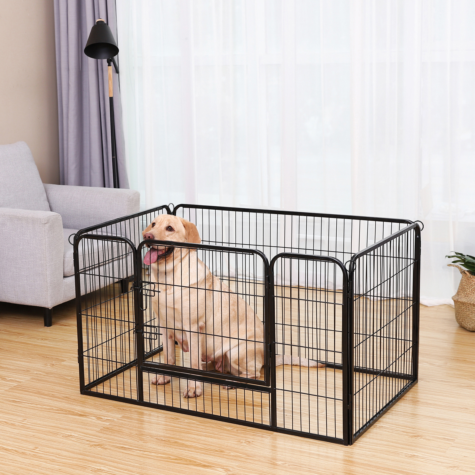 Image of Tier-absperrgitter, Equipped With 4 Side Parts, Easy To Transport, Suitable For Indoor And Outdoor Areas, Ideal For Pets Without A Collar, Dimensions 122 × 80 × 70 Cm, .