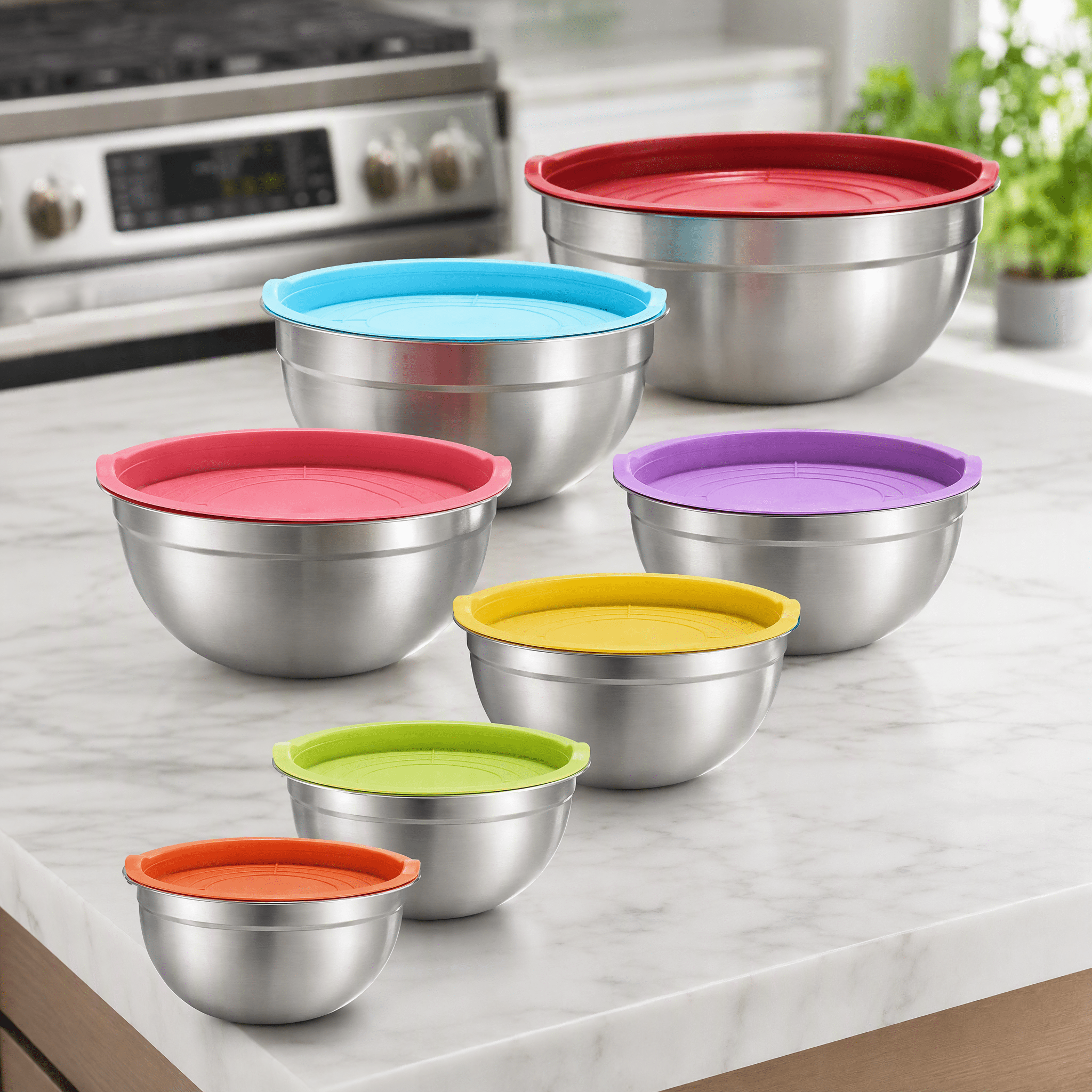 Image of Stainless Steel Mixing Bowl With Lid And Multiple Colors, 7 Stainless Steel Salad Bowls, Stackable Storage To , Used For Kitchen Preparation, Storage, And , Halloween Gift, Christmas Gift